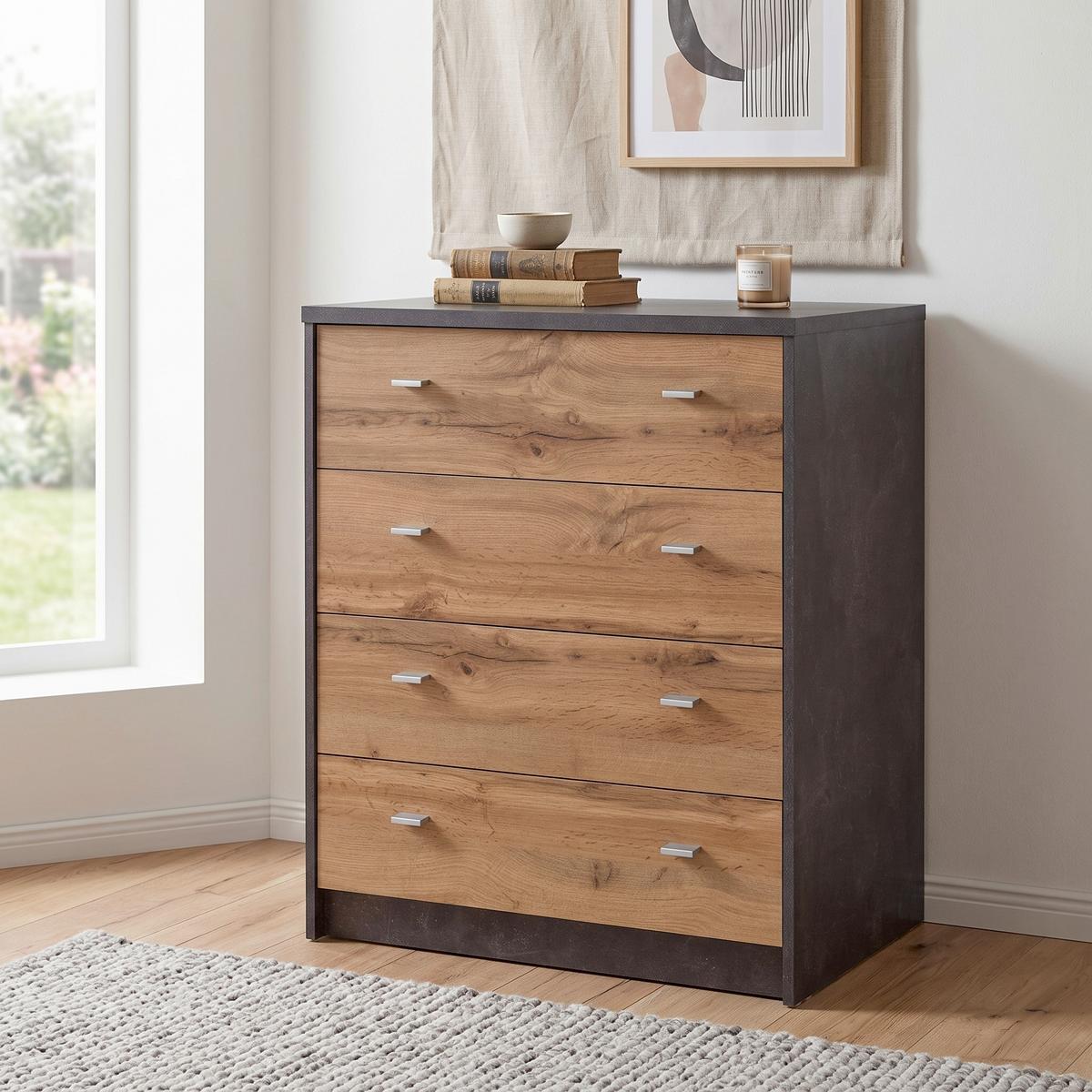 Komoda 4-You Yuk06 - siva/boje hrasta, Moderno, drvni materijal (74/85.4/44.3cm) - Modern Living