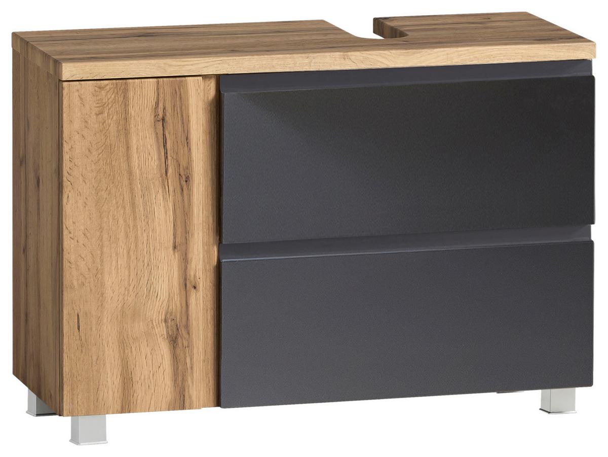 Waschbeckenunterschrank Varese B: 85 cm Grau/Eiche Wotan - Eiche Wotan/Grau, MODERN, Holzwerkstoff (85/56/35cm) - Held