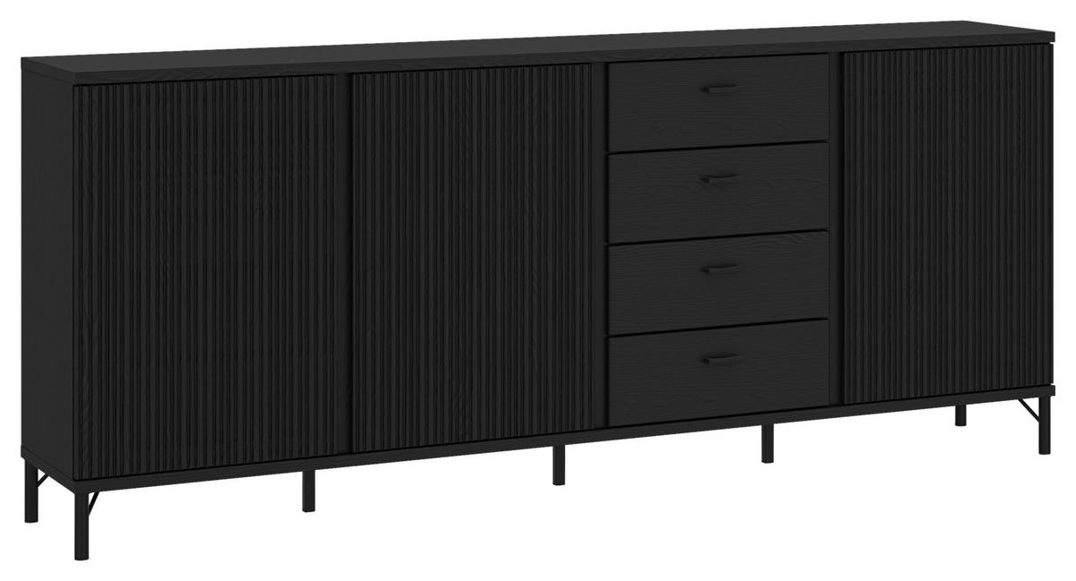 Comodă cu uși LUSAKA - negru, Trend, material pe bază de lemn (200/87/40cm) - Premium Living