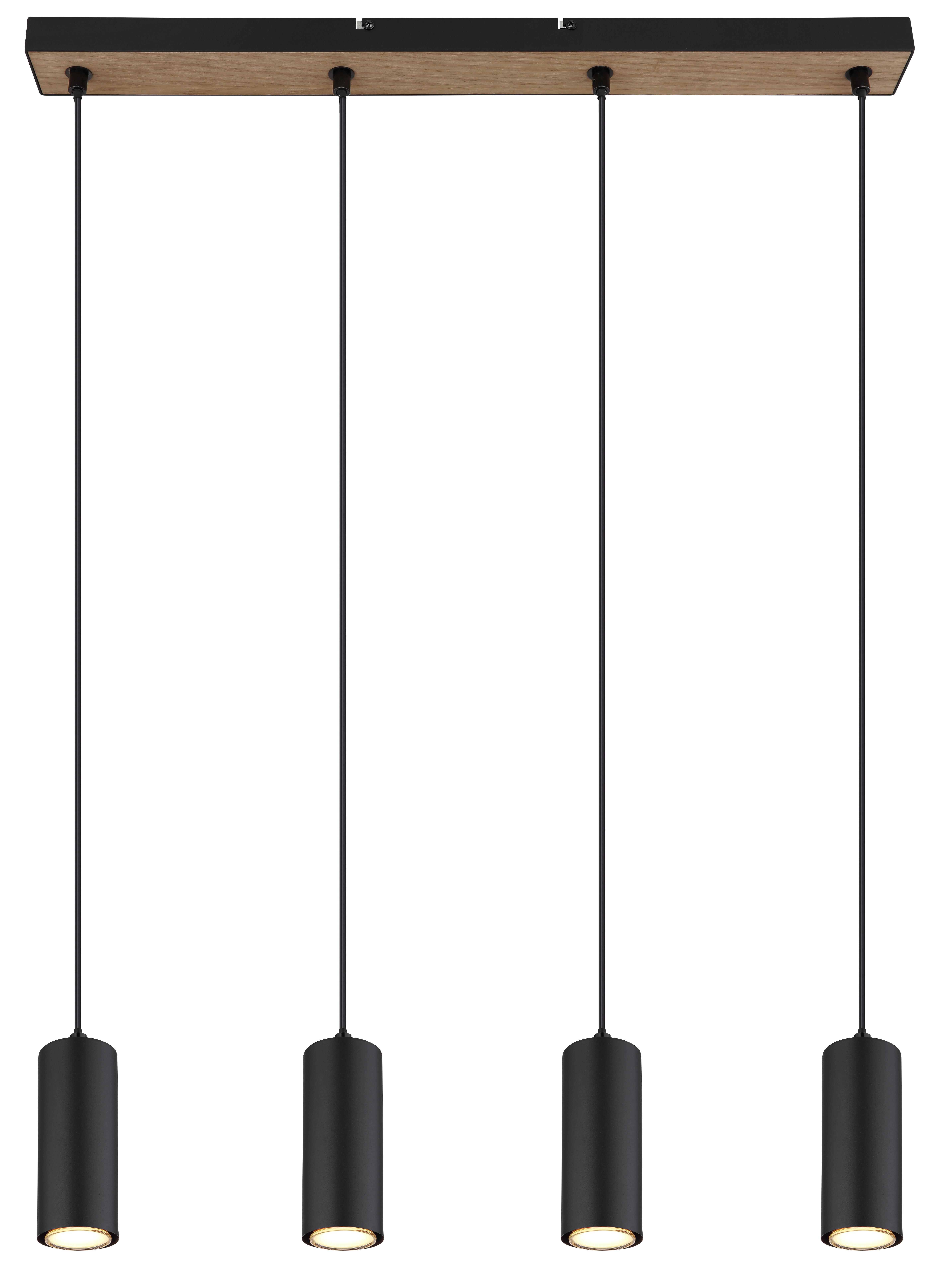 Függőlámpa 57911-4hbw - fekete, Design, faalapú anyag/fém (65/6/120cm) - Globo