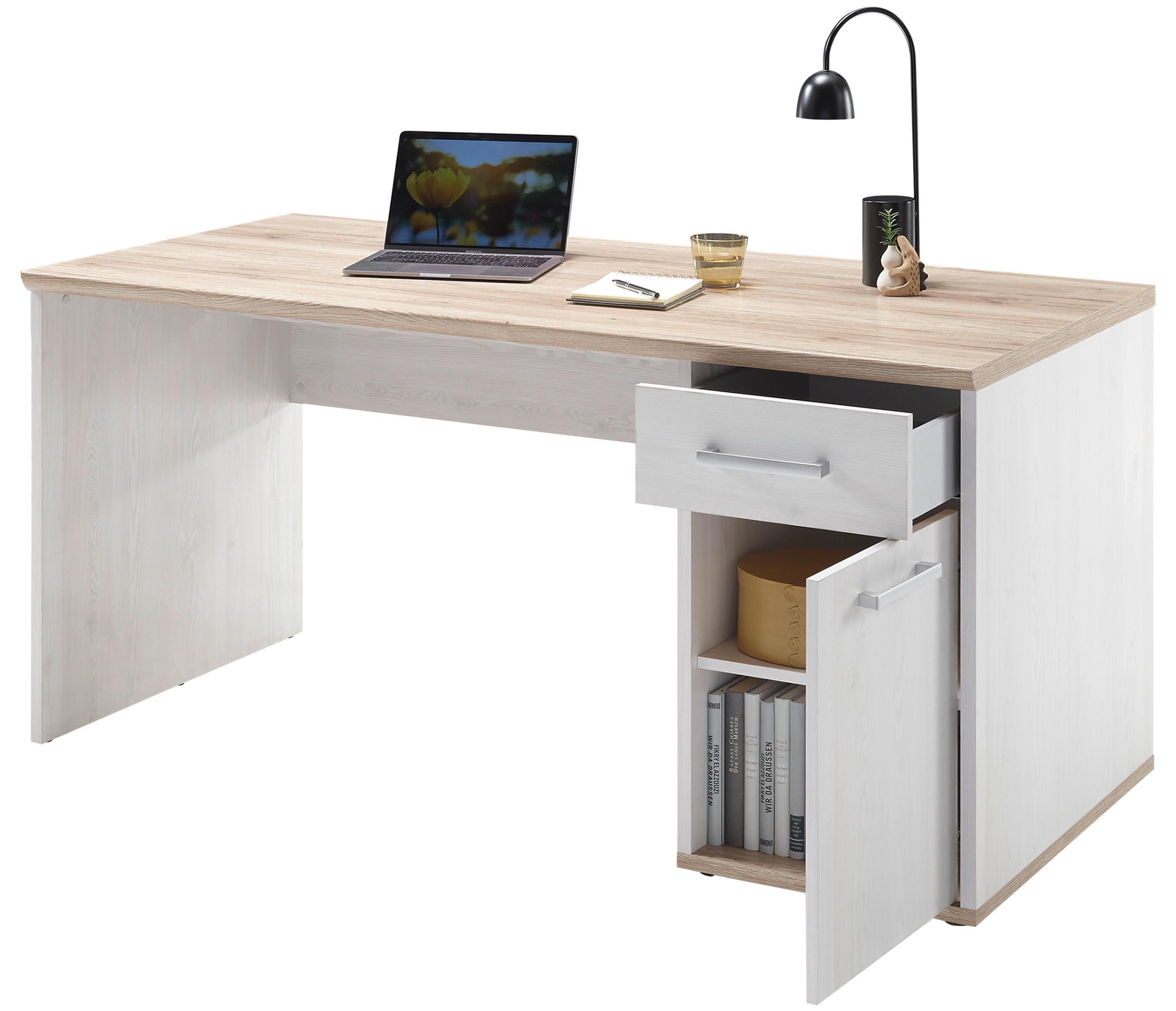 Masă de birou ROMANCE - alb/culoare lemn stejar, Modern, material pe bază de lemn (160/76/73cm) - Modern Living