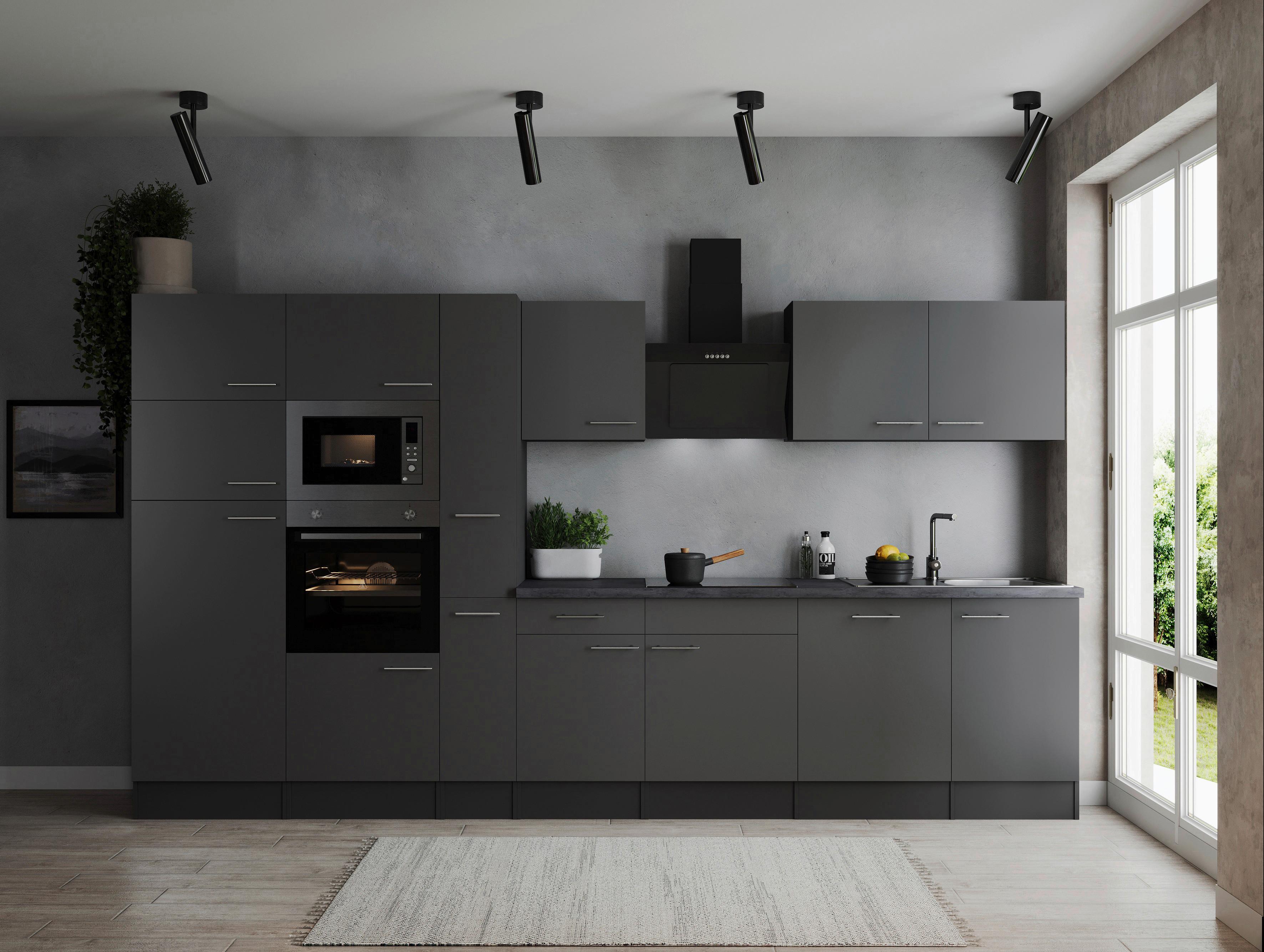 Kuhinjski Blok Z Aparati Oliver, 370cm - srebrne barve/siva, Design, kovina/leseni material (370cm) - Respekta