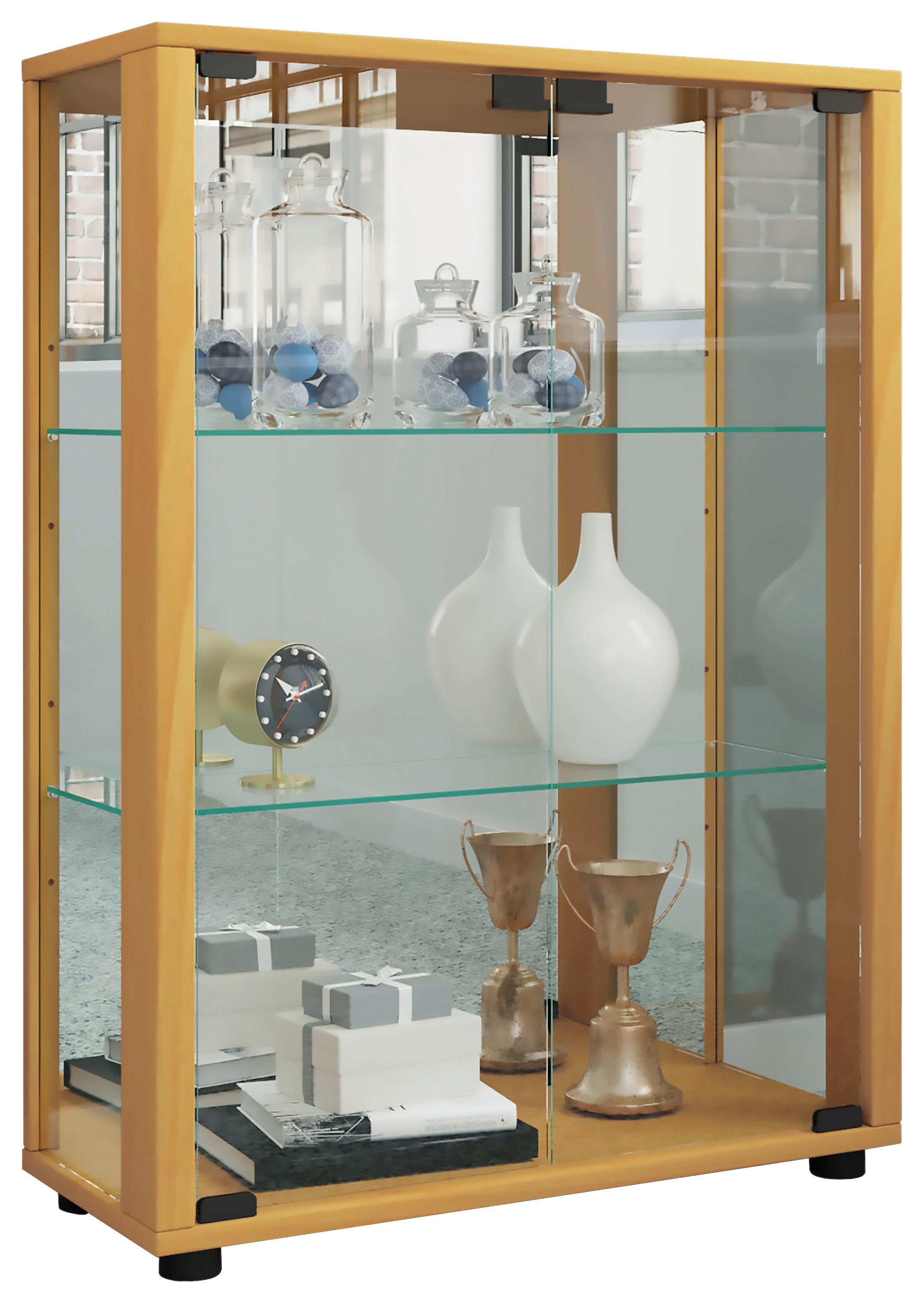 Vitrina Sintalo, Bukev - črna/barve bukve, Moderno, umetna masa/steklo (60/80/25cm) - MID.YOU