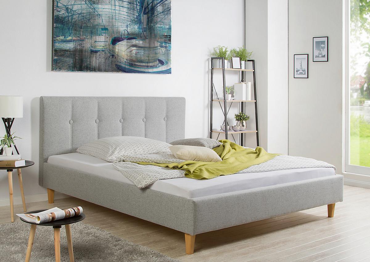 Polsterbett Kenny Hellgrau ca. 160x200 cm - Hellgrau/Naturfarben, MODERN, Holz/Textil (160/200cm) - Livetastic