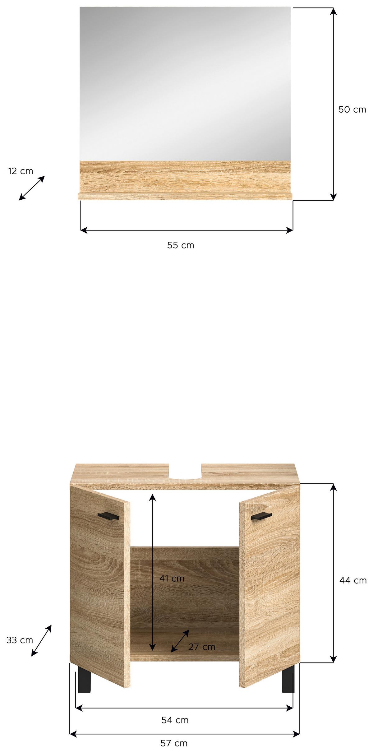 Kopalnica Boston, Hrast - črna/hrast sonoma, Moderno, umetna masa/steklo (57cm) - MID.YOU
