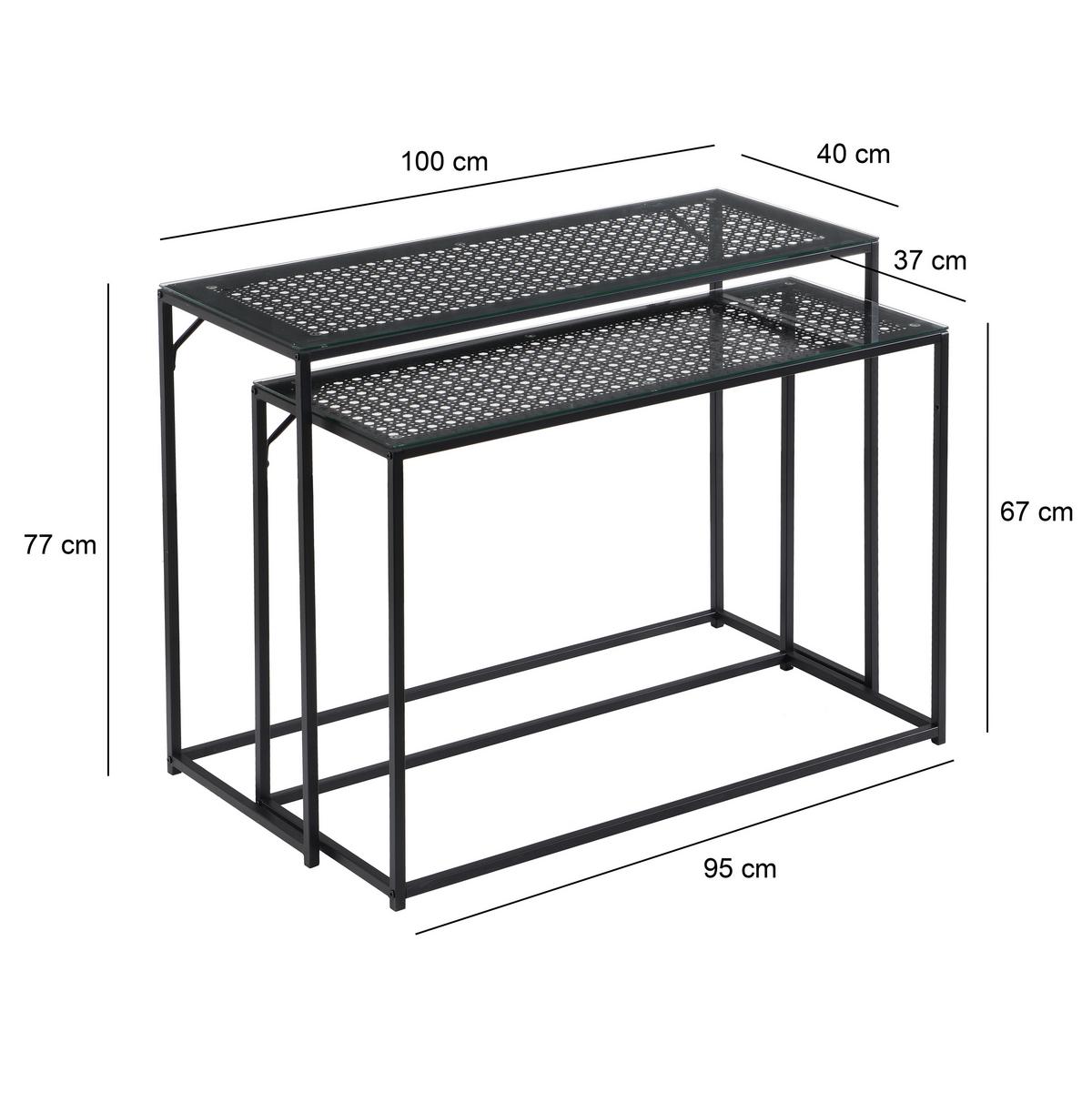 Beistelltischset Wl7.331 - Schwarz, Design, Glas/Metall (100/40/77cm) - MID.YOU