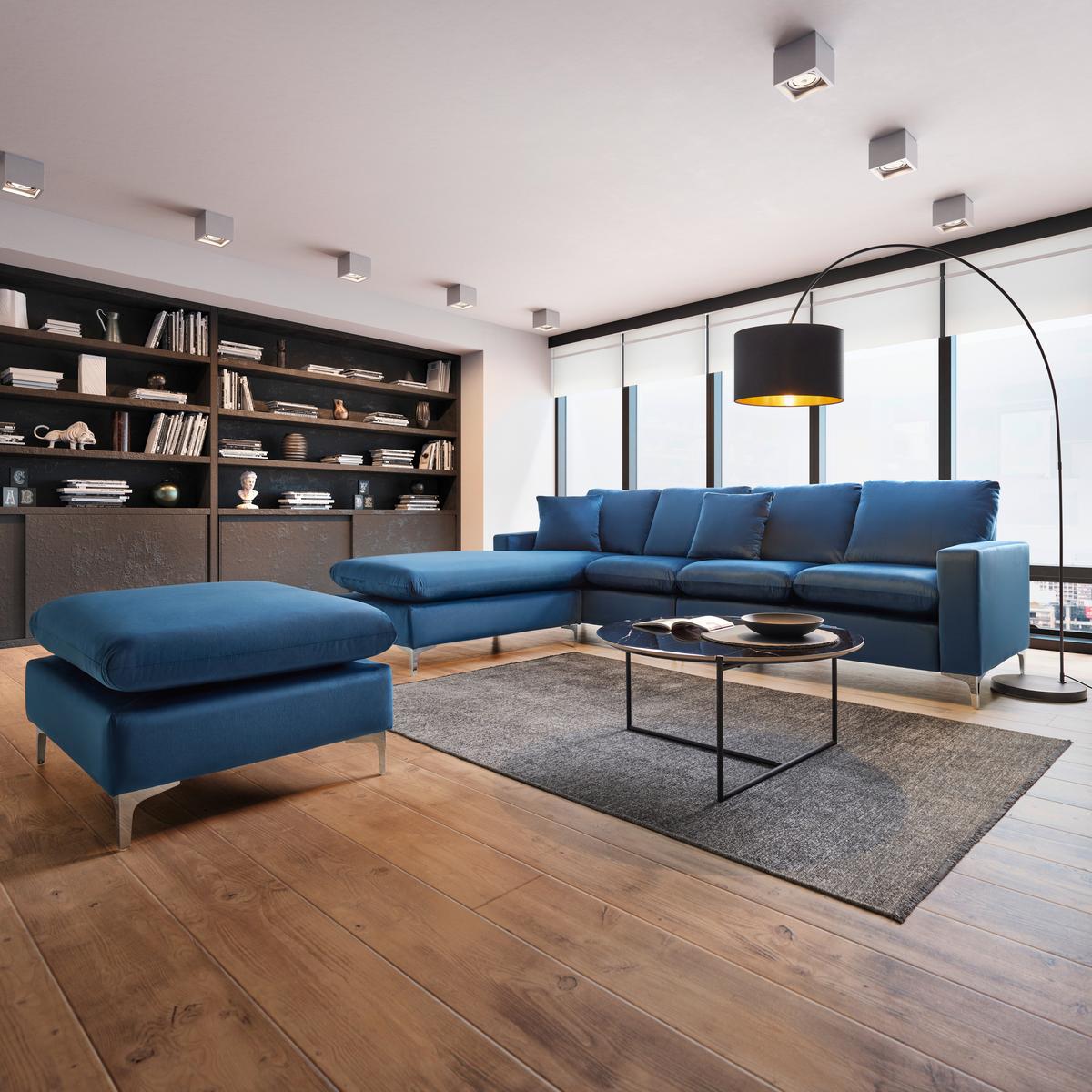 WOHNLANDSCHAFT ISA - Blau/Chromfarben, MODERN, Holz/Textil (280/91/204cm) - Livetastic