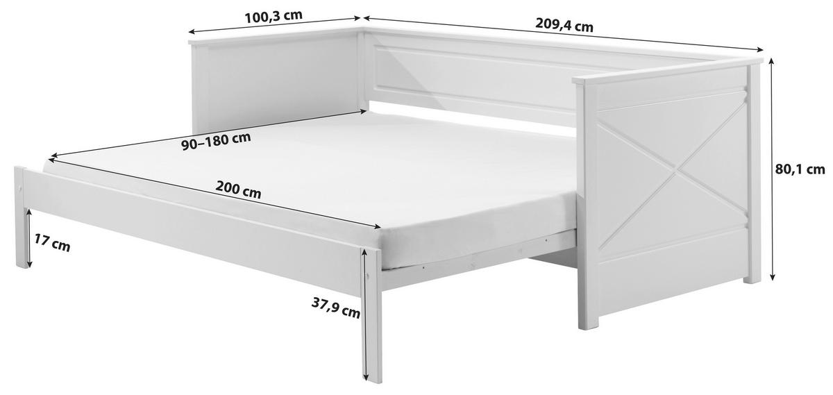Ausziehbett "Pino", 90x200, weiß - Weiß, MODERN, Holz/Holzwerkstoff (90/200cm) - MID.YOU
