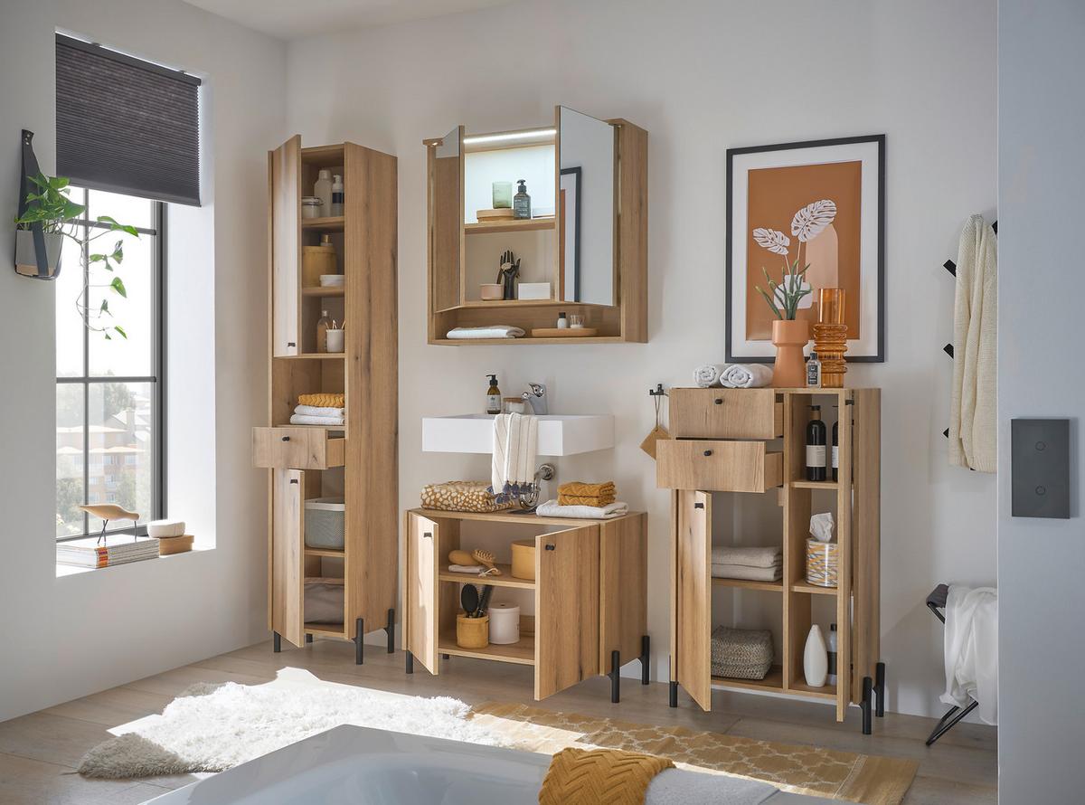 SZAFKA ŚREDNIA OAKLAND - kolor dębowy/czarny, Modern, materiał drewnopochodny/tworzywo sztuczne (60/104/32cm) - MID.YOU