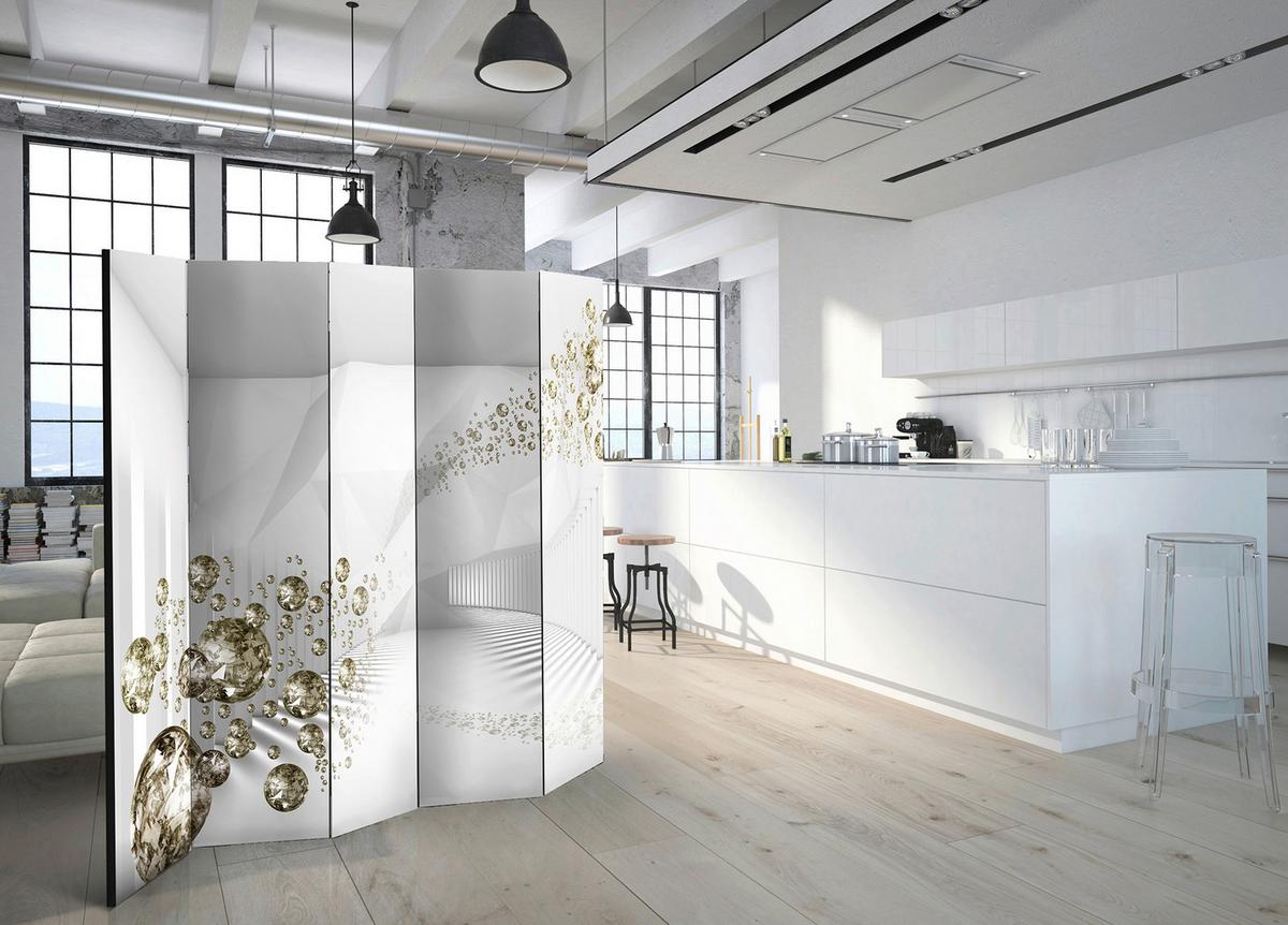 Paravan Diamond Corridor I, 5-Delni, Enostranski - zlate barve/siva, Basics, tekstil/les (225/172/3cm) - artgeist