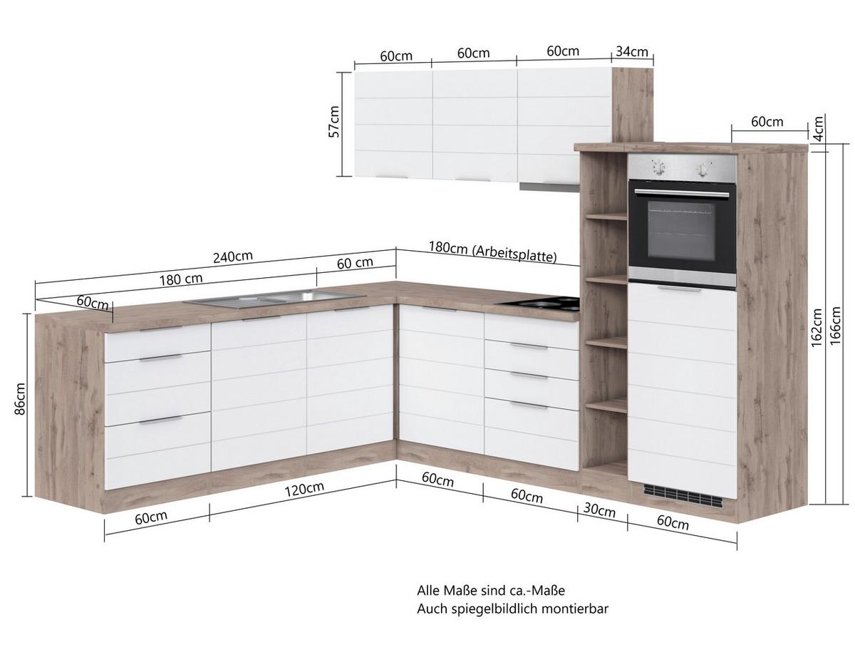Eckküche Florenz mit Geräten ca. 240x270 cm Grau/Eiche - Eiche Wotan/Grau, Design, Holzwerkstoff/Metall (240/270cm) - Held
