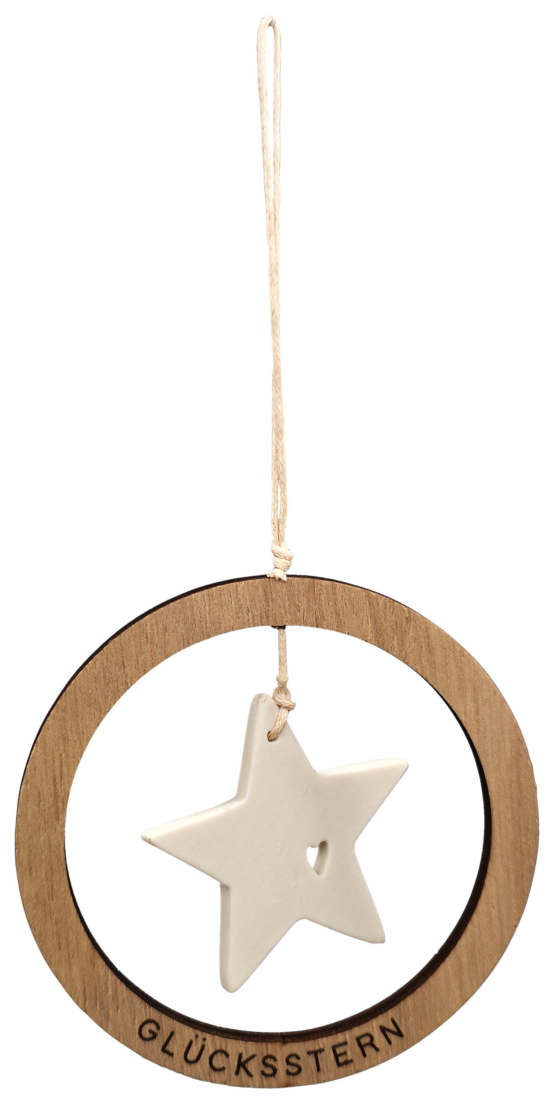 Dekohänger Kylie Naturfarben/Weiß - blanc/couleur écru, Konventionell, céramique/matériau de bois (9,5/9,5/0,5cm) - Mömax