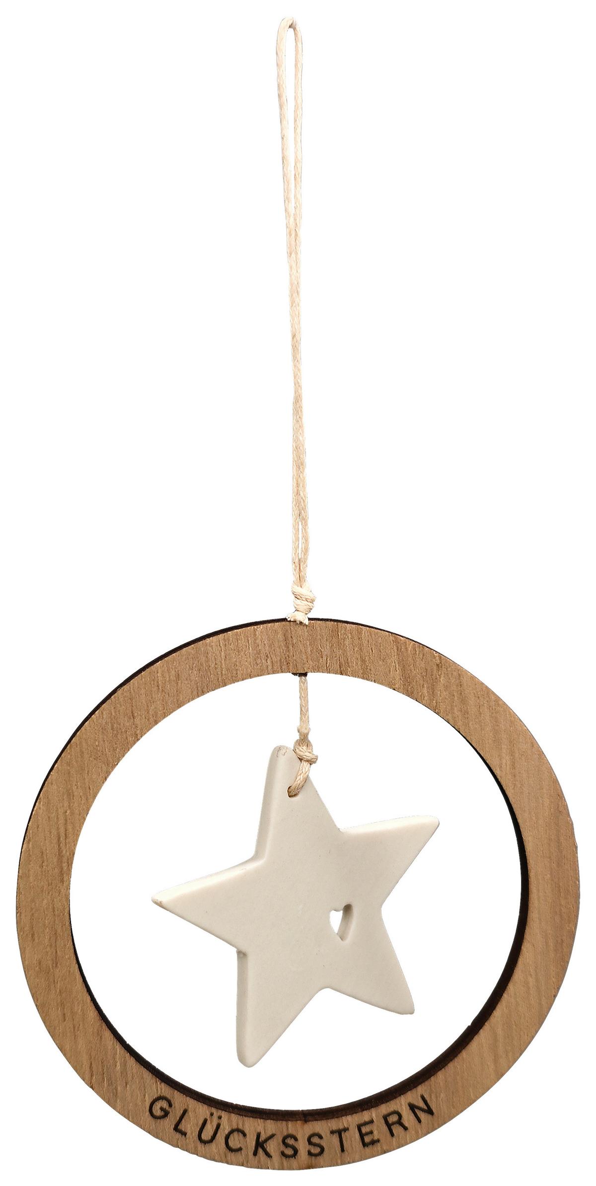 Dekohänger Kylie Naturfarben/Weiß - Weiss/Naturfarben, Konventionell, Keramik/Holzwerkstoff (9,5/9,5/0,5cm) - Mömax