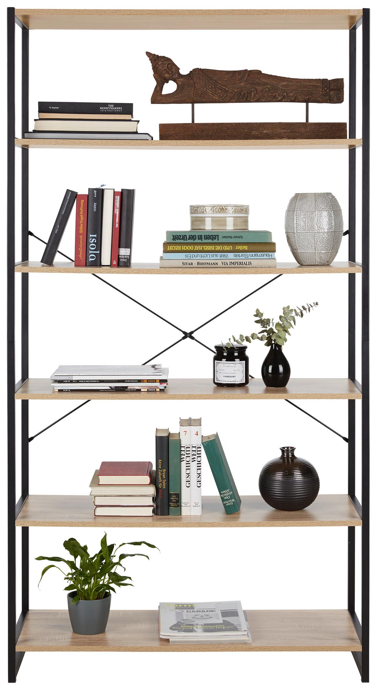 Polica Bono - crna/hrast Sonoma, Moderno, drvni materijal/metal (95/180/35cm) - Modern Living