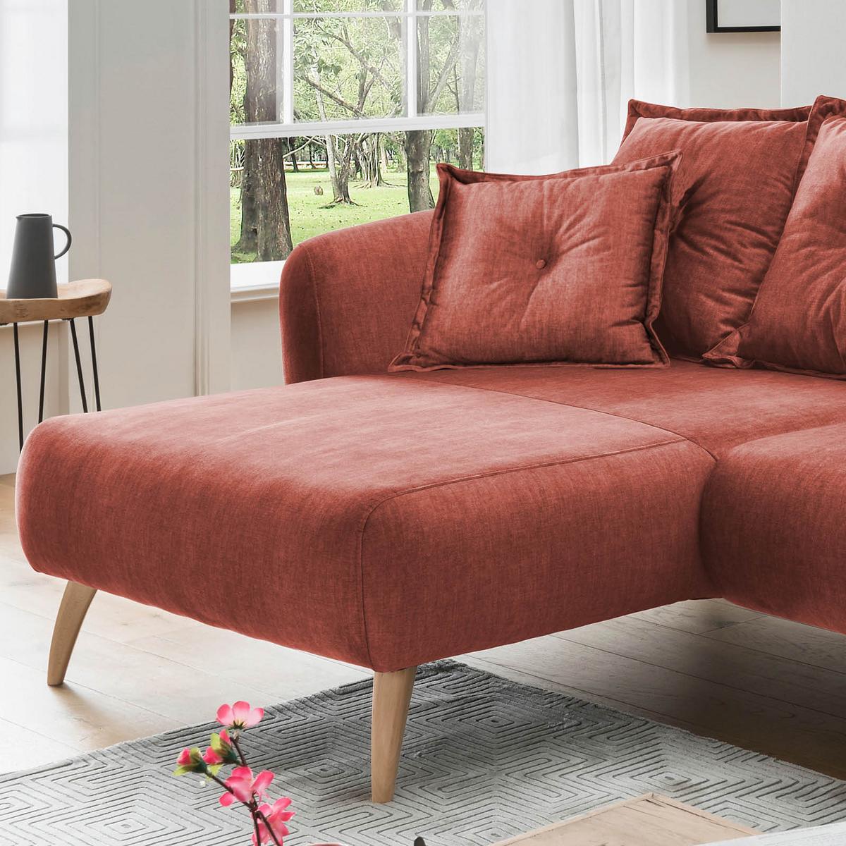 Wohnlandschaft Baggio Koralle Velours - Koralle/Buchefarben, MODERN, Holz/Textil (162/277cm) - Livetastic