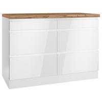 Küchenunterschrank Monza ca. 120x86 cm Weiß/Eiche - Weiß Hochglanz/Eiche Wotan, LIFESTYLE, Holzwerkstoff (120/86/60cm) - Held