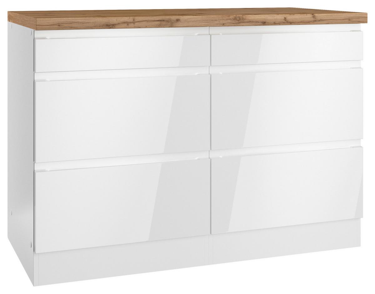 Küchenunterschrank Monza ca. 120x86 cm Weiß/Eiche - Weiß Hochglanz/Eiche Wotan, LIFESTYLE, Holzwerkstoff (120/86/60cm) - Held