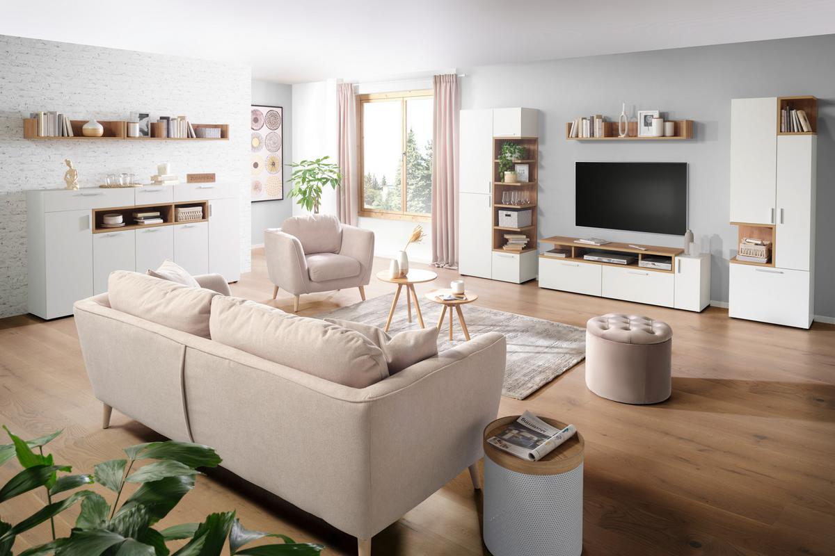 TV-Element in Weiß/Eichefarben - Eichefarben/Alufarben, MODERN, Holzwerkstoff/Kunststoff (160/53/40cm) - Mömax