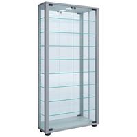 Vitrine Lumo mit LED ca. 59x115x18 cm Silber - Silberfarben/Schwarz, MODERN, Glas/Holzwerkstoff (59/114,8/18cm) - MID.YOU
