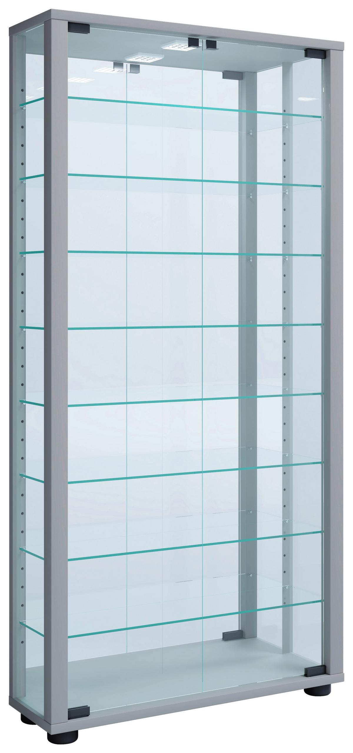 Vitrine Lumo mit LED ca. 59x115x18 cm Silber - Silberfarben/Schwarz, MODERN, Glas/Holzwerkstoff (59/114,8/18cm) - MID.YOU