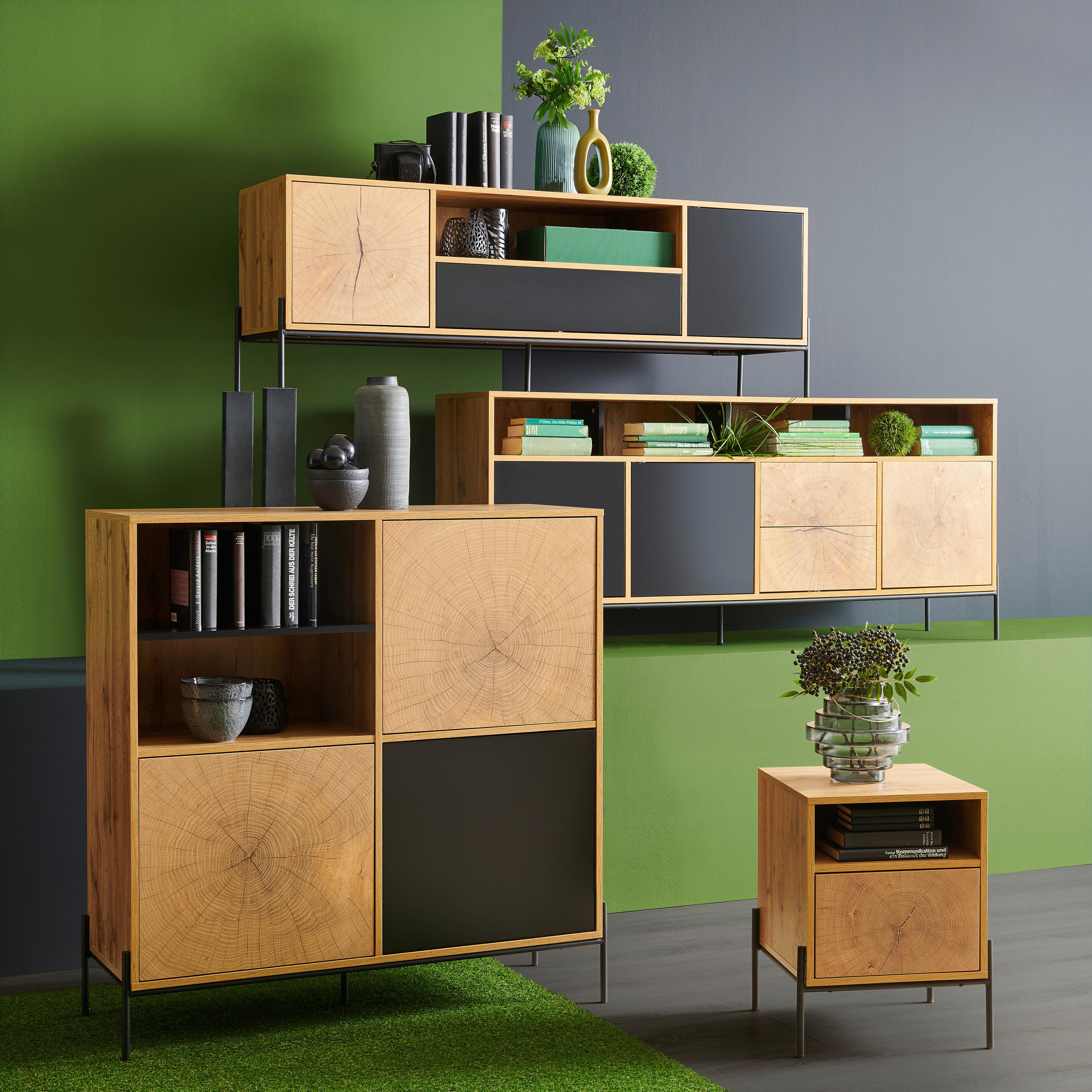 KOMODA LIVI - kolor dębowy/czarny, Design, materiał drewnopochodny/metal (110/114/40cm) - Carryhome