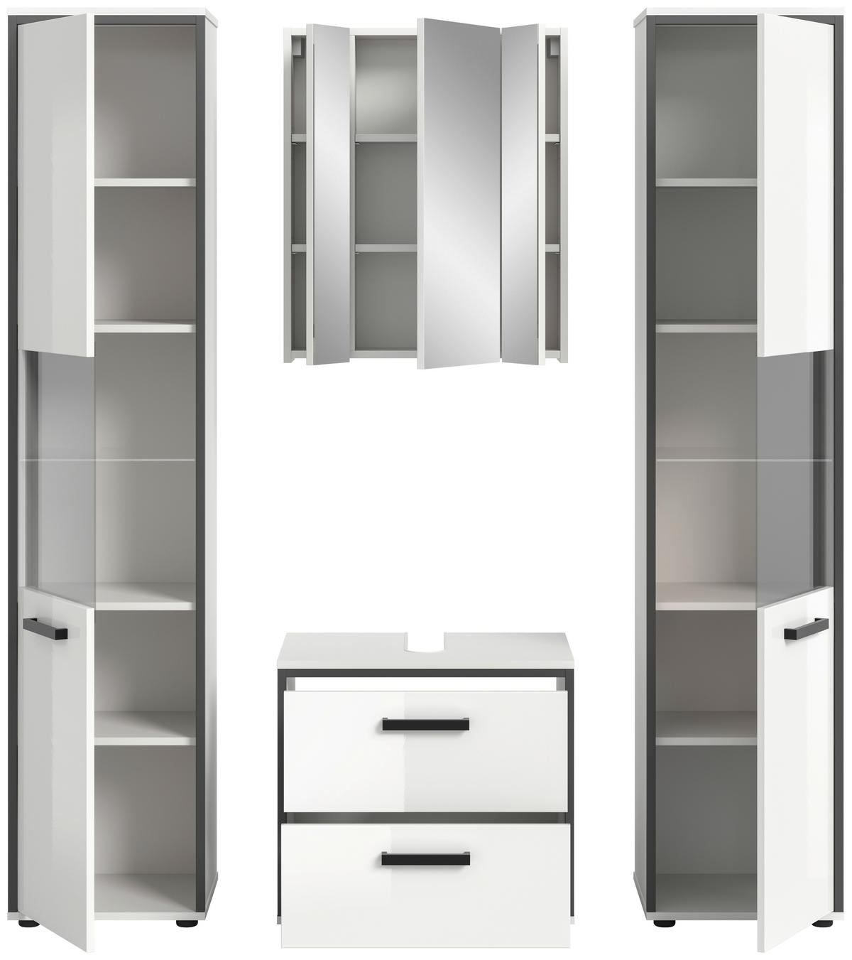 Badezimmer Kojak 4-tlg. Weiß/Anthrazit - Weiß Hochglanz, MODERN, Holzwerkstoff/Kunststoff (140cm) - MID.YOU