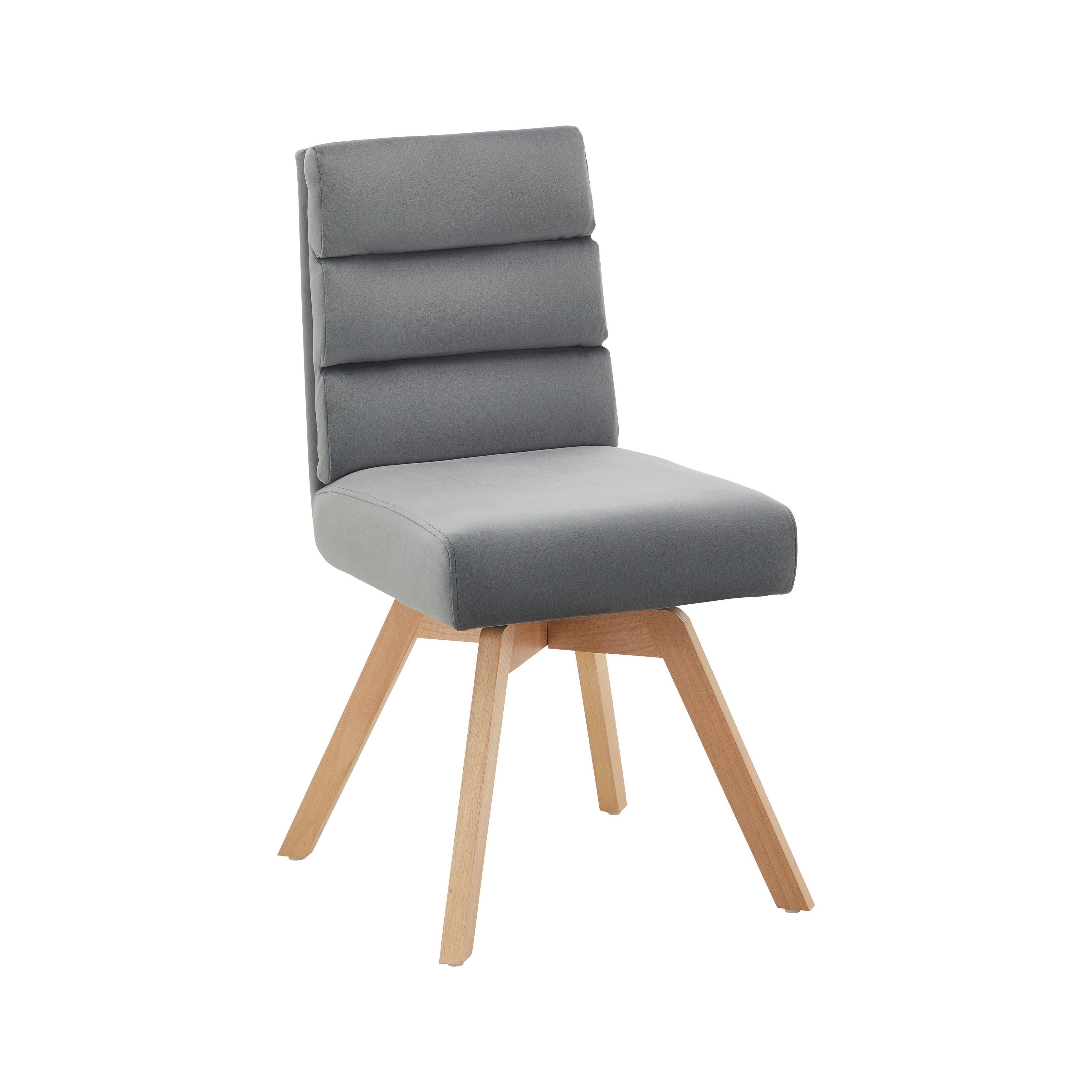 Stuhl Katrin Samtbezug, drehbar Grau Echtholz Beine - Buchefarben/Grau, MODERN, Holz/Textil (45/62/88cm) - Bessagi Home