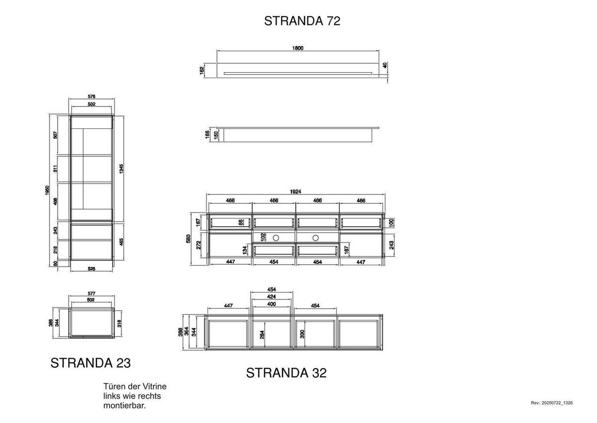 Wohnwand Stranda Eukalyptusfarben, 3-teilig - Eukalyptusholzfarben/Eichefarben, Design, Holzwerkstoff (266/195/39cm) - MID.YOU