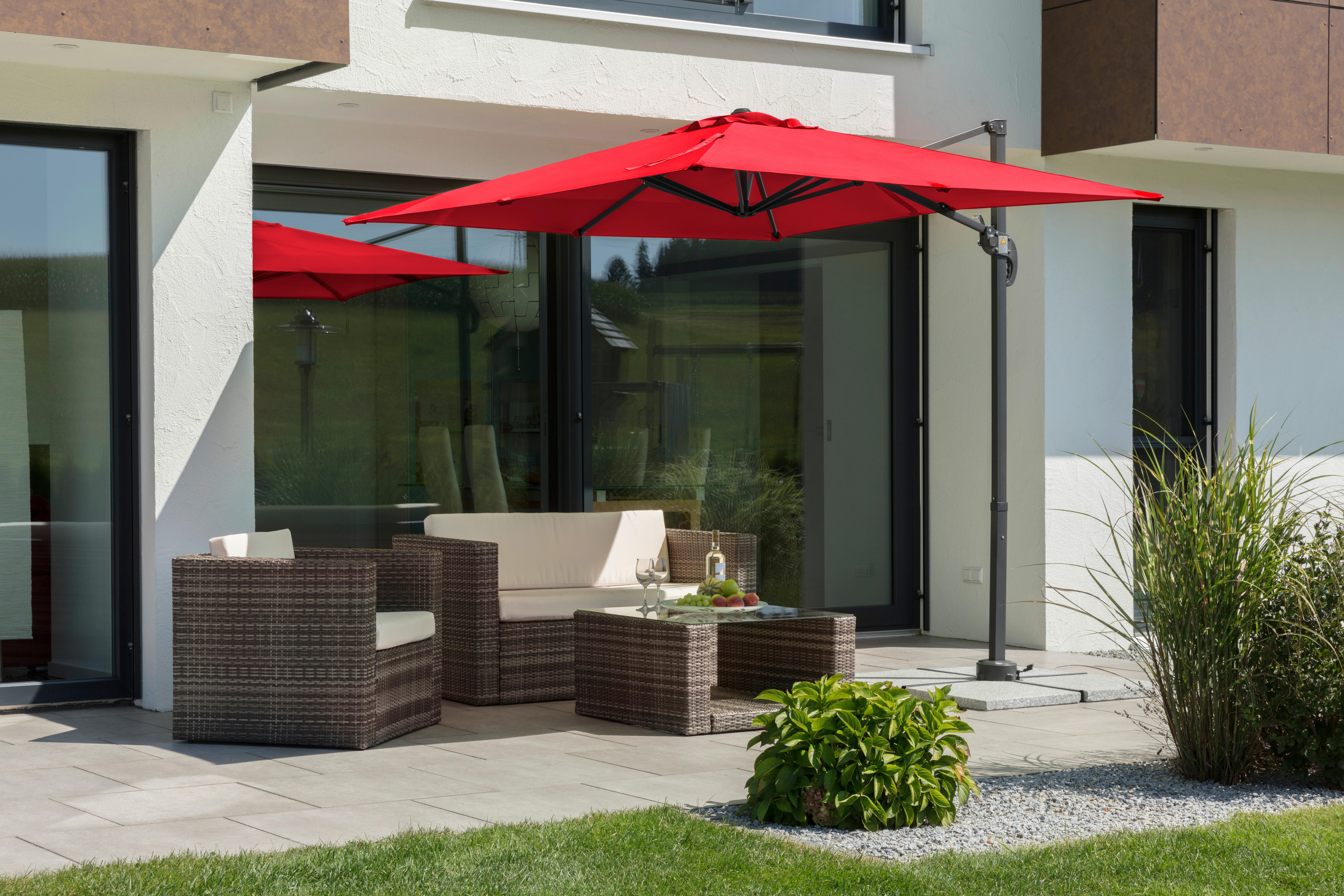Ampelschirm Rhodos Junior ca.300x239x230cm Rot - Anthrazit/Rot, Basics, Textil/Metall (300/239/230cm) - Schneider