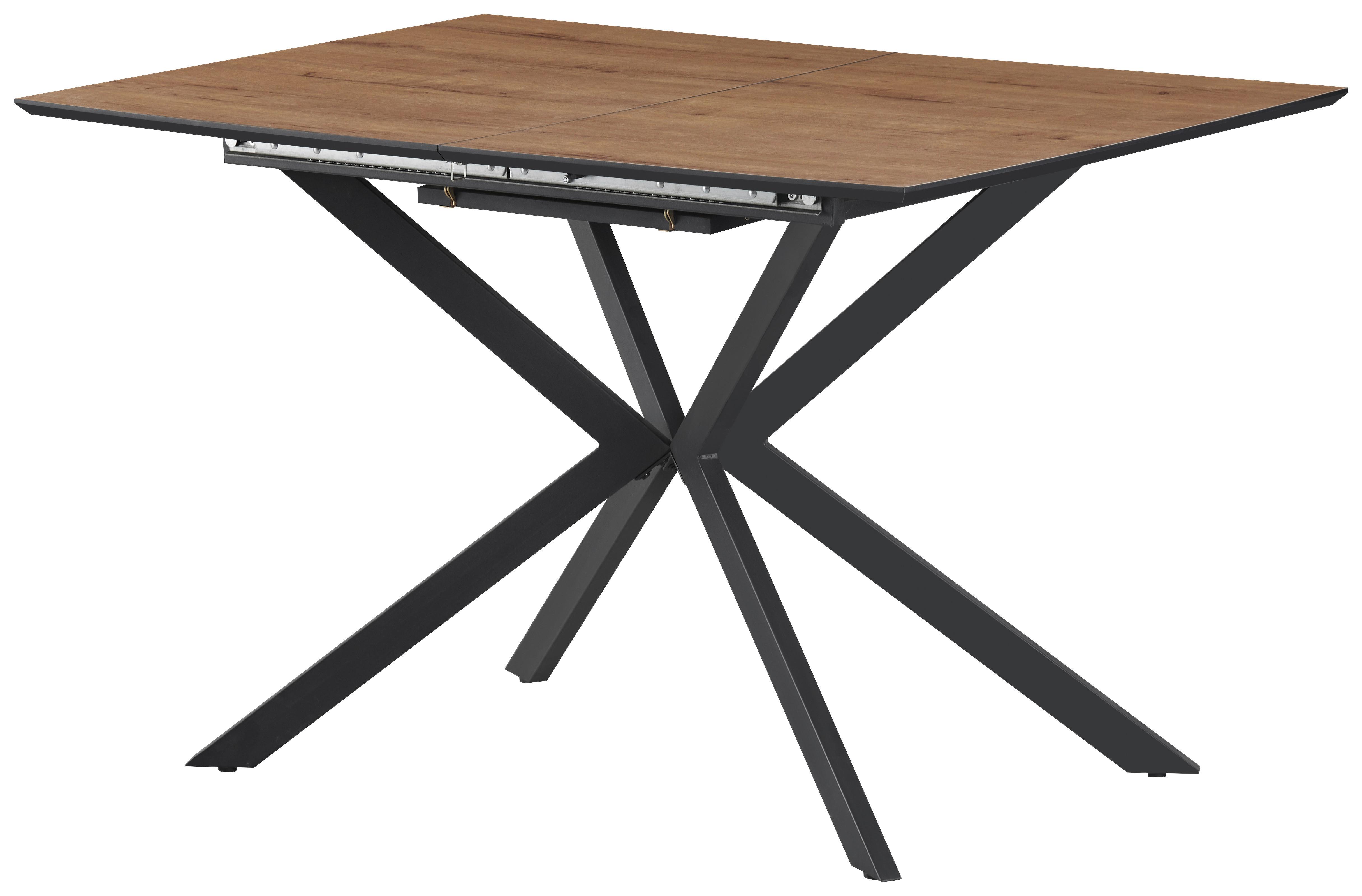 Jedilna Miza Lennox, Barva Hrasta, 120-160x80 - črna/barve hrasta, Konvencionalno, kovina/leseni material (120-160/76/80cm) - MID.YOU