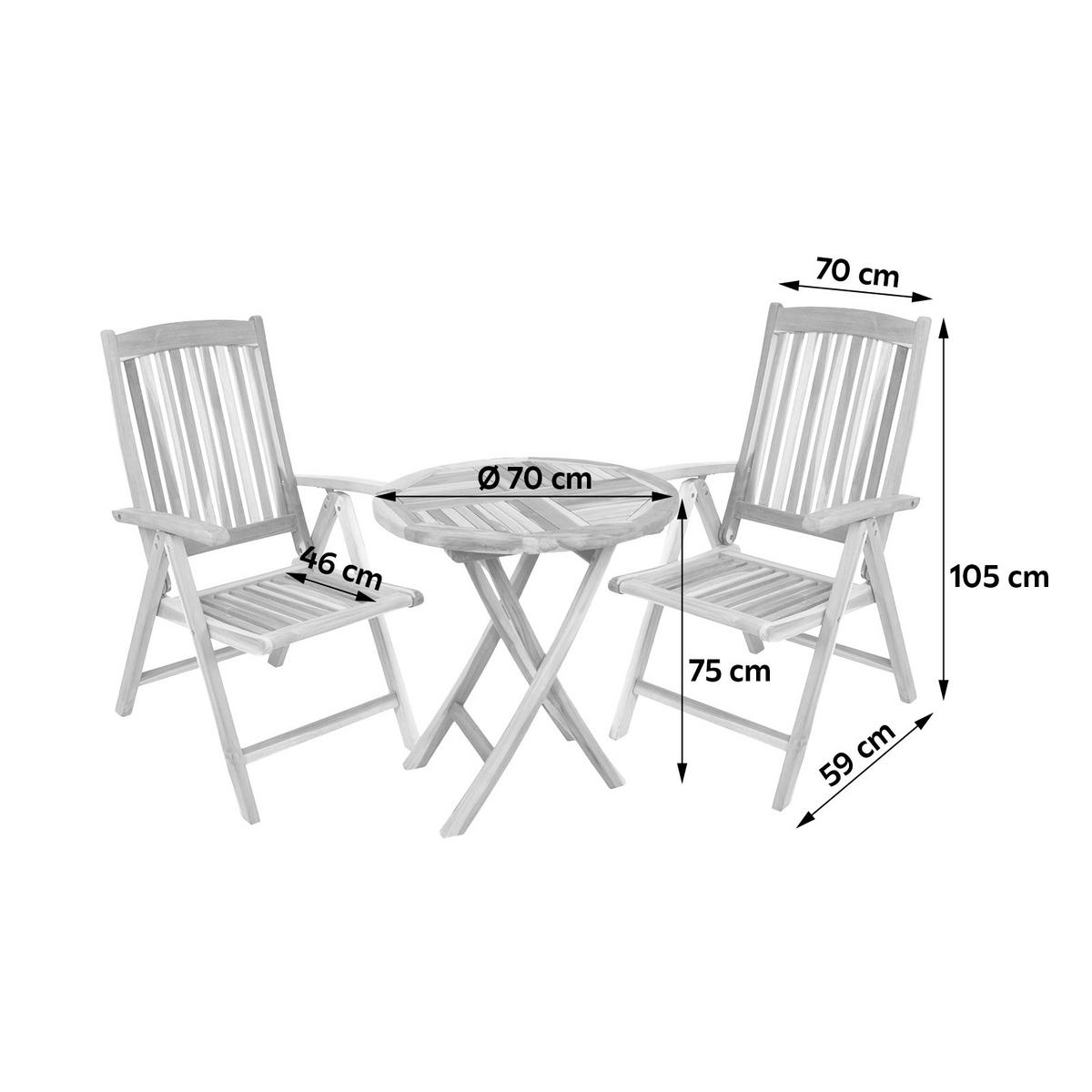 Gartenset Java Teak 3-tlg. - Teakfarben, Basics, Holz (70/105/59cm) - Gardenson
