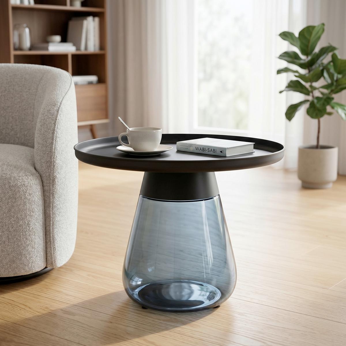 Beistelltisch Bottiglia Schwarz/Blaugrau - Blaugrau/Schwarz, MODERN, Glas/Metall (60/43/60cm) - Kare-Design