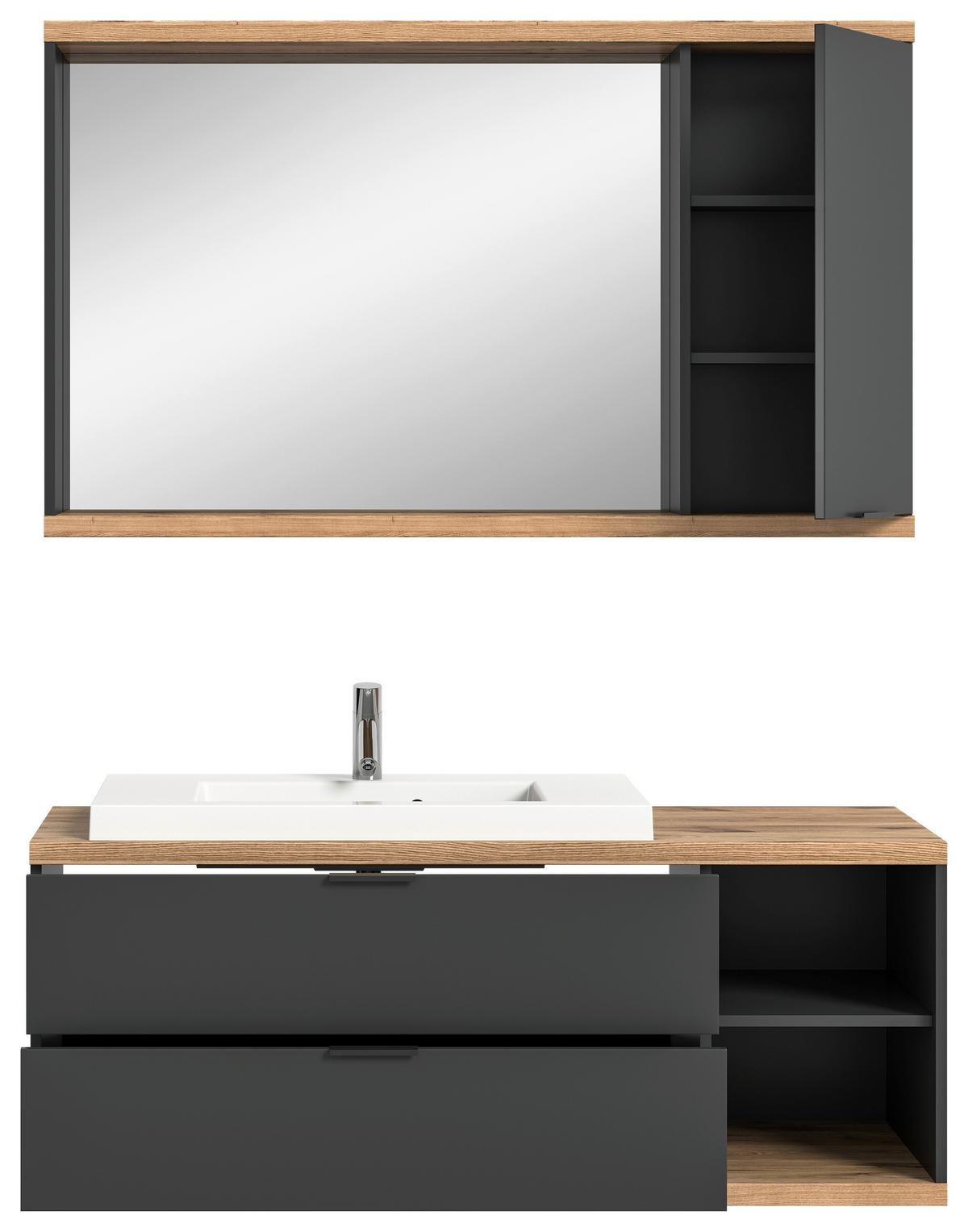 Kopalnica Nuaro, Antracit, Barva Hrasta, 2-Delna - črna/bela, Basics, kamen/umetna masa (130cm) - MID.YOU