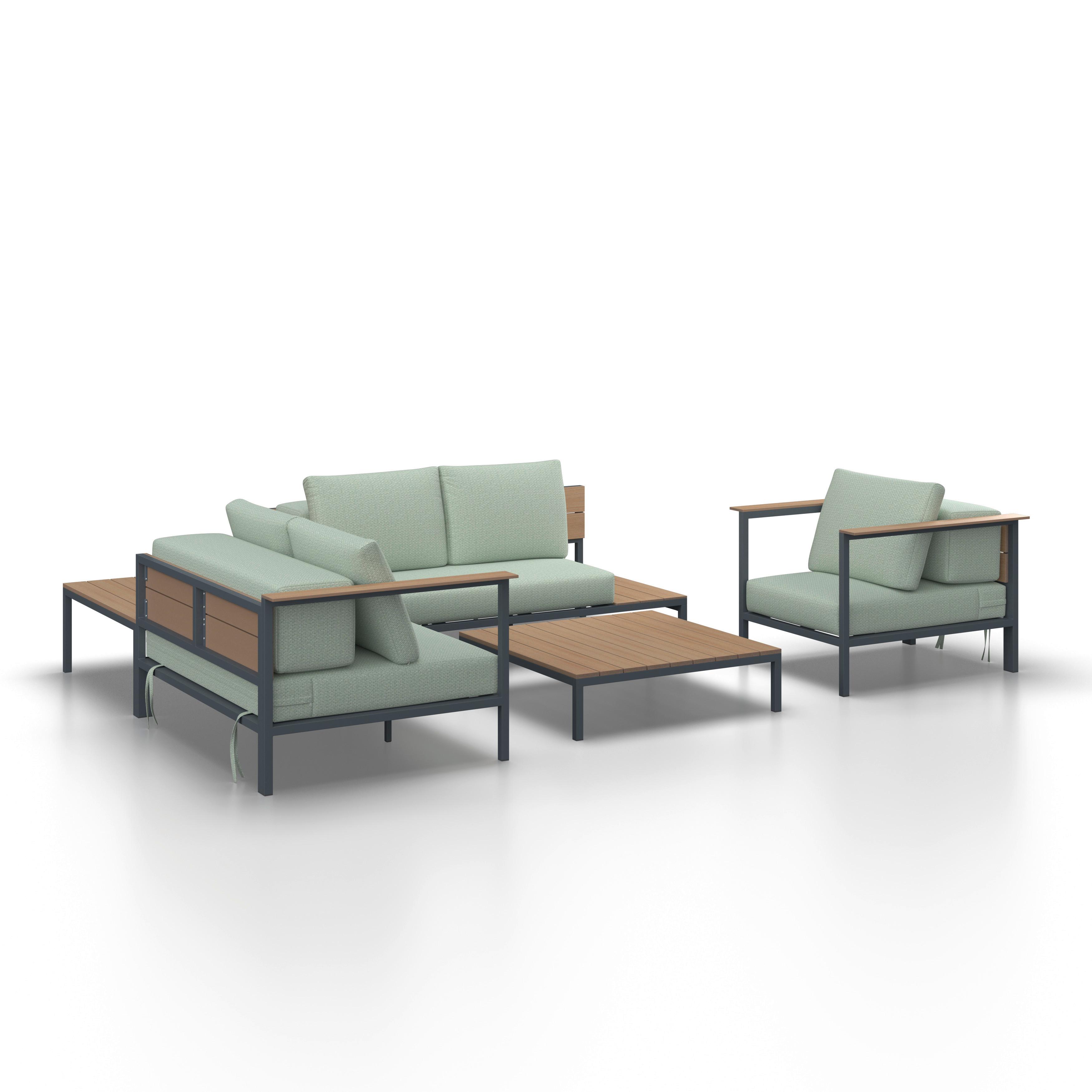 ENSEMBLE LOUNGE CHIARA - vert clair/couleur naturelle, MODERN, métal/matière synthétique (164/68/94cm) - Bessagi Garden