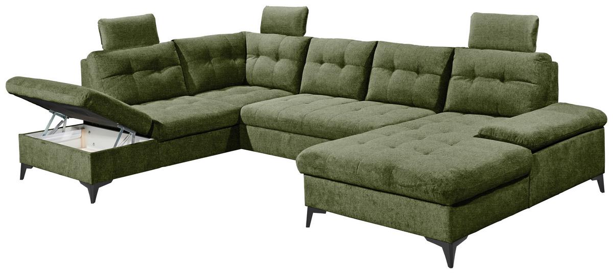 Wohnlandschaft Durban U ca. 218x324x170 cm Olivgrün - Schwarz/Olivgrün, KONVENTIONELL, Kunststoff/Textil (218/324/170cm) - MID.YOU