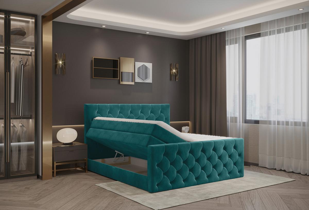 PAT BOXSPRING ELIO - petrol/bej, Romantik / Landhaus, textil (180/200cm) - James Wood