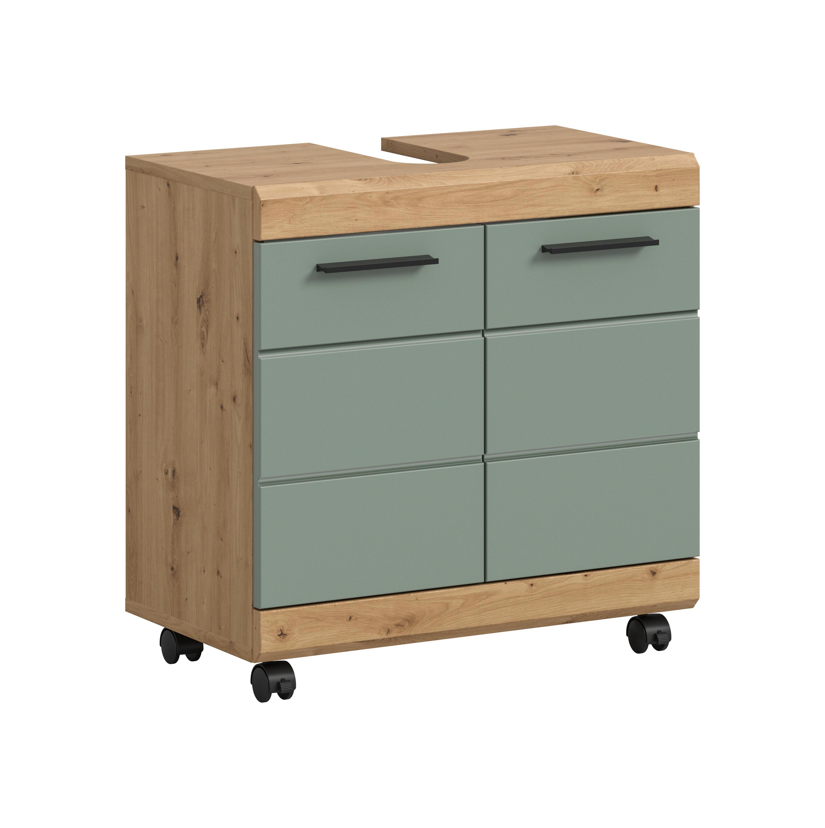 Waschbeckenunterschrank Scout Salbeigrün/Eiche Artisan - Salbeigrün/Schwarz, Trend, Holzwerkstoff/Kunststoff (60/60/34cm) - MID.YOU