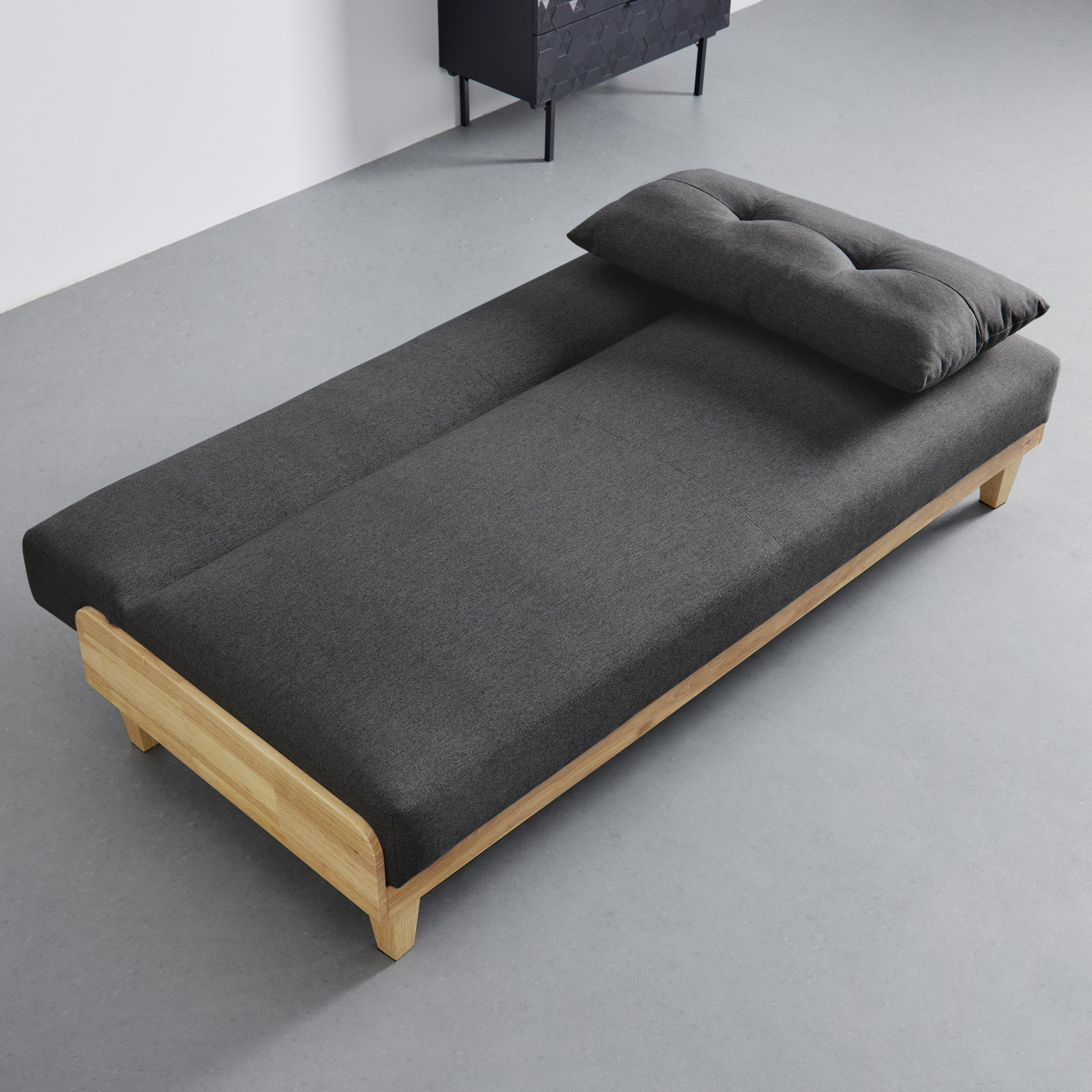 Sofa mit Schlaffunktion dunkelgrau, "Jan" - Dunkelgrau/Naturfarben, Modern, Holz/Textil (186/89/79cm) - Bessagi Home