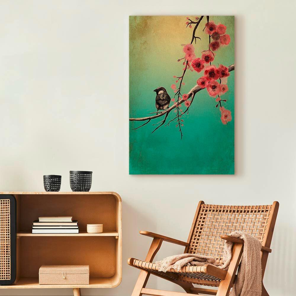 Slika Na Platnu Cherry Flowers - turkizna/bež, Basics, tekstil/les (60/90/1,2cm) - artgeist