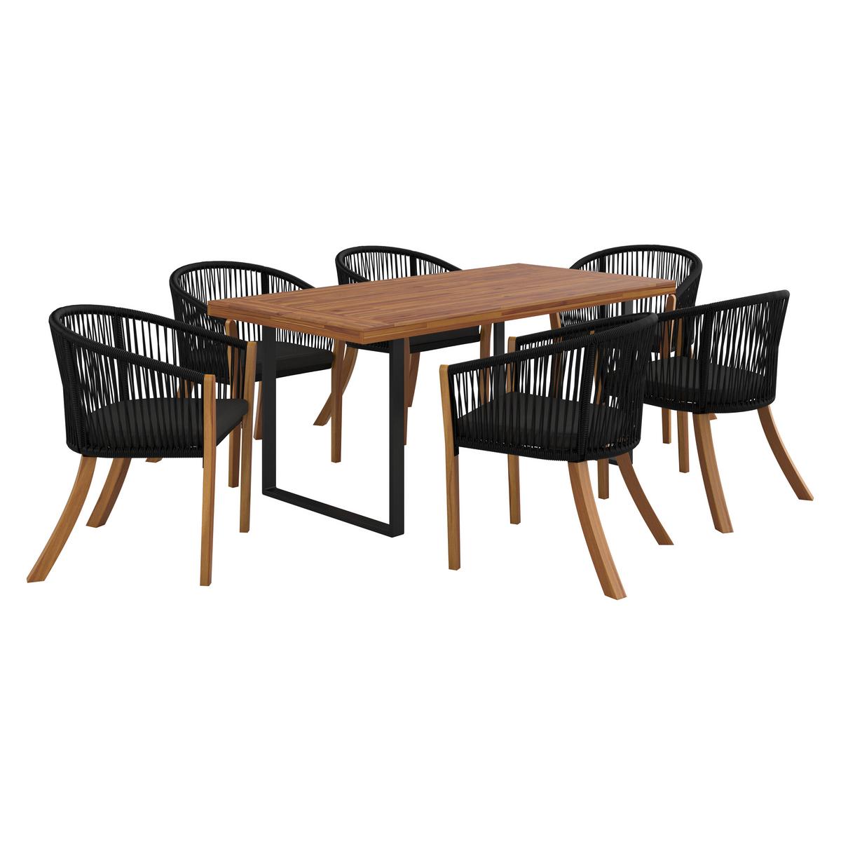 Gartenset Alina Schwarz Akazie Outdoorgewebe - Dunkelgrau/Schwarz, Modern, Holz/Textil (180/77/90cm) - Bessagi Garden