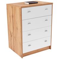 Komód 4 Fiók Tölgy-fehér Szín 4-You - krómszínű/tölgyfa színű, Modern, faalapú anyag (74/85,4/44,5cm)