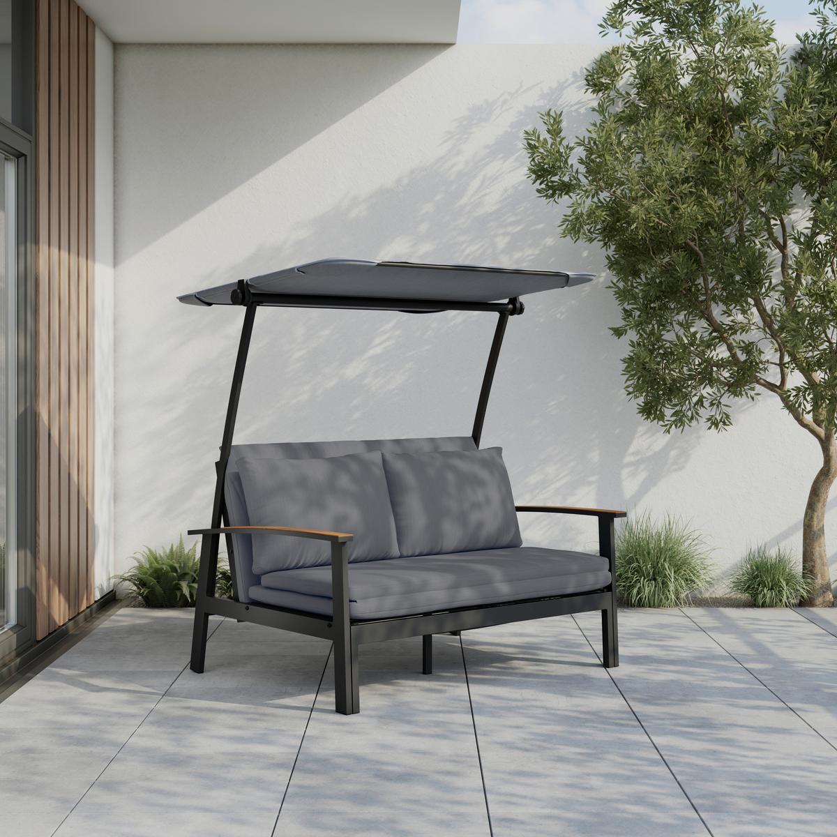 Lounge Zofa Serdal - črna/barva oreha, Moderno, kovina/tekstil (138/147/97cm) - Mömax