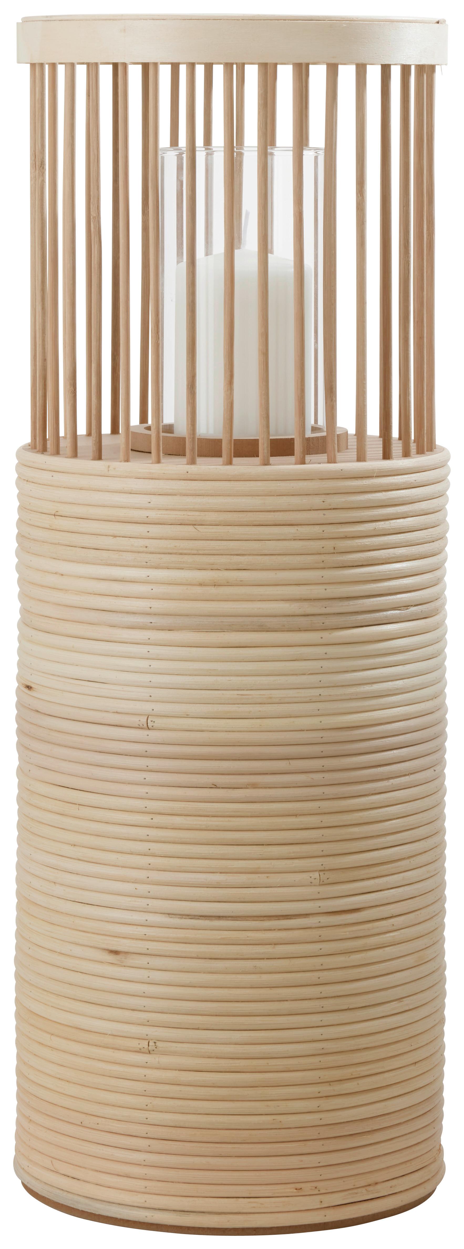 Gyertyatartó Bamboo - natúr színű/áttetsző, Üveg/fa (21,5/59cm) - Premium Living