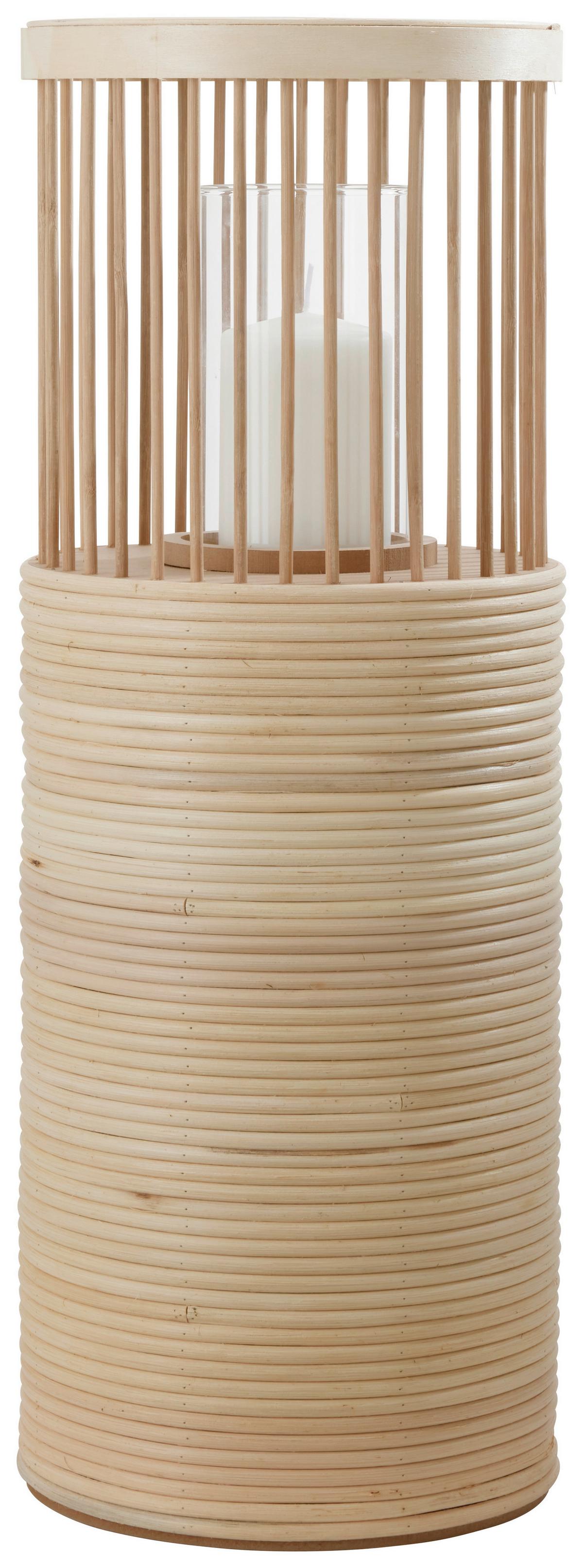 Gyertyatartó Bamboo - natúr színű/áttetsző, Üveg/fa (21,5/59cm) - Premium Living