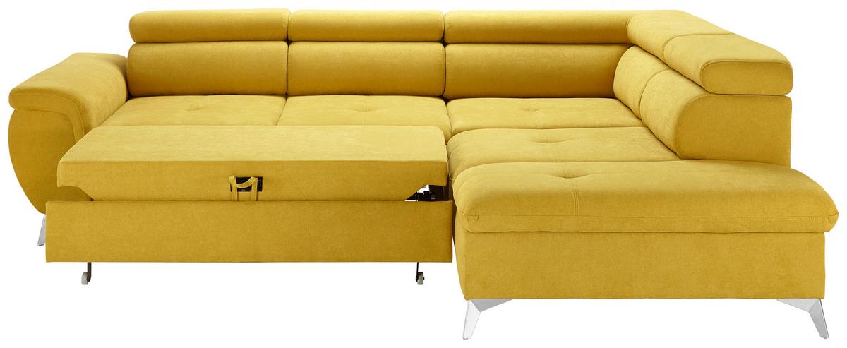 Sedežna Garnitura Monk , Z Ležiščem In Predalom - rumena/srebrne barve, Konvencionalno, kovina/tekstil (271/101/222cm) - Premium Living
