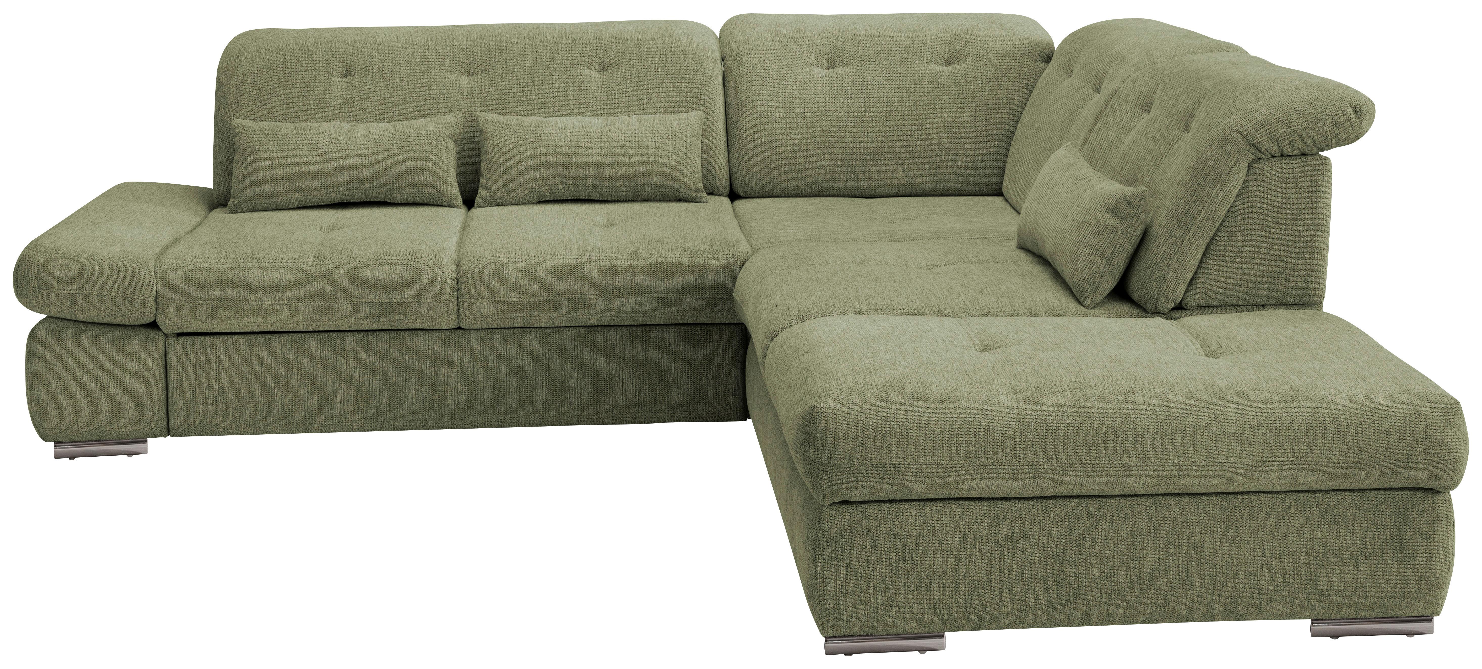 Wohnlandschaft Dalida Grün Chenille - Chromfarben/Grün, Design, Textil/Metall (280/254cm) - Livetastic