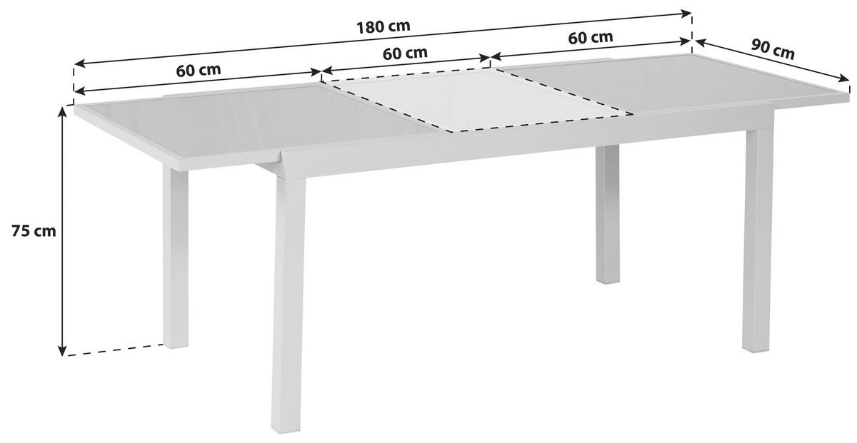Raztegljiva Vrtna Miza Ambia, Steklo, Aluminij, 120-180x90 - srebrne barve, Konvencionalno, kovina/steklo (120/90/75cm) - Gardenson