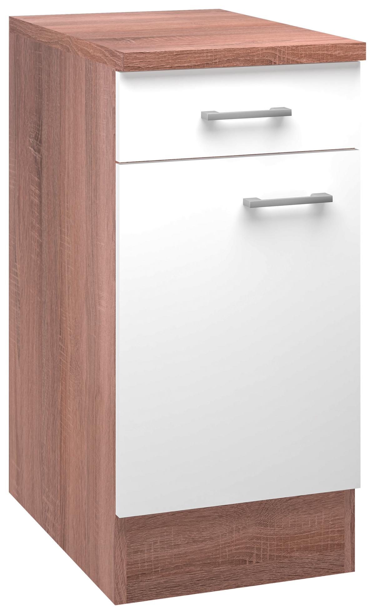 Kuhinjska Spodnja Omarica Samoa, Bela, Barva Hrasta - bela/barve aluminija, Konvencionalno, umetna masa/leseni material (40/85/57cm)
