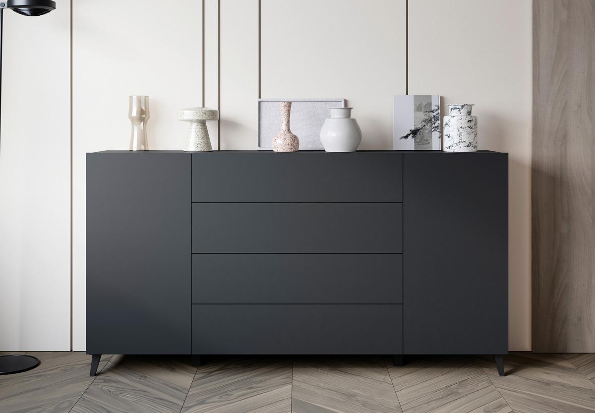 Comodă cu uși PHUKET - negru, Design, material pe bază de lemn (180/95,4/39cm) - P & B