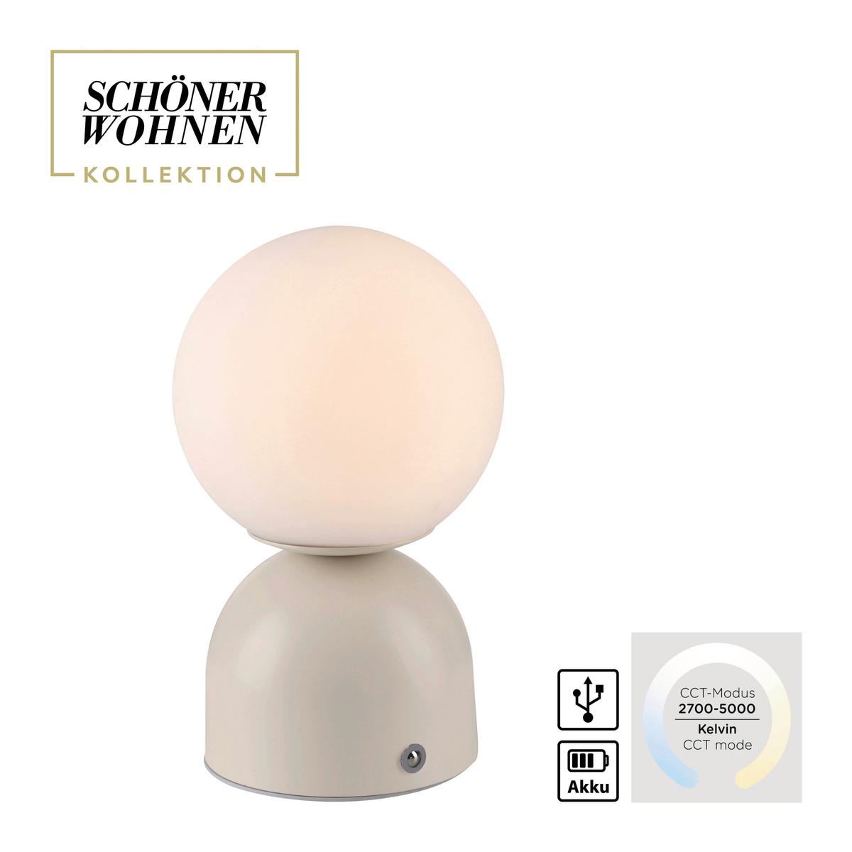 LAMPA STOŁOWA Z AKUMULATOREM 19218-39 RUDI - kolor piaskowy, Design, tworzywo sztuczne/metal (12/12/20cm) - Schöner Wohnen